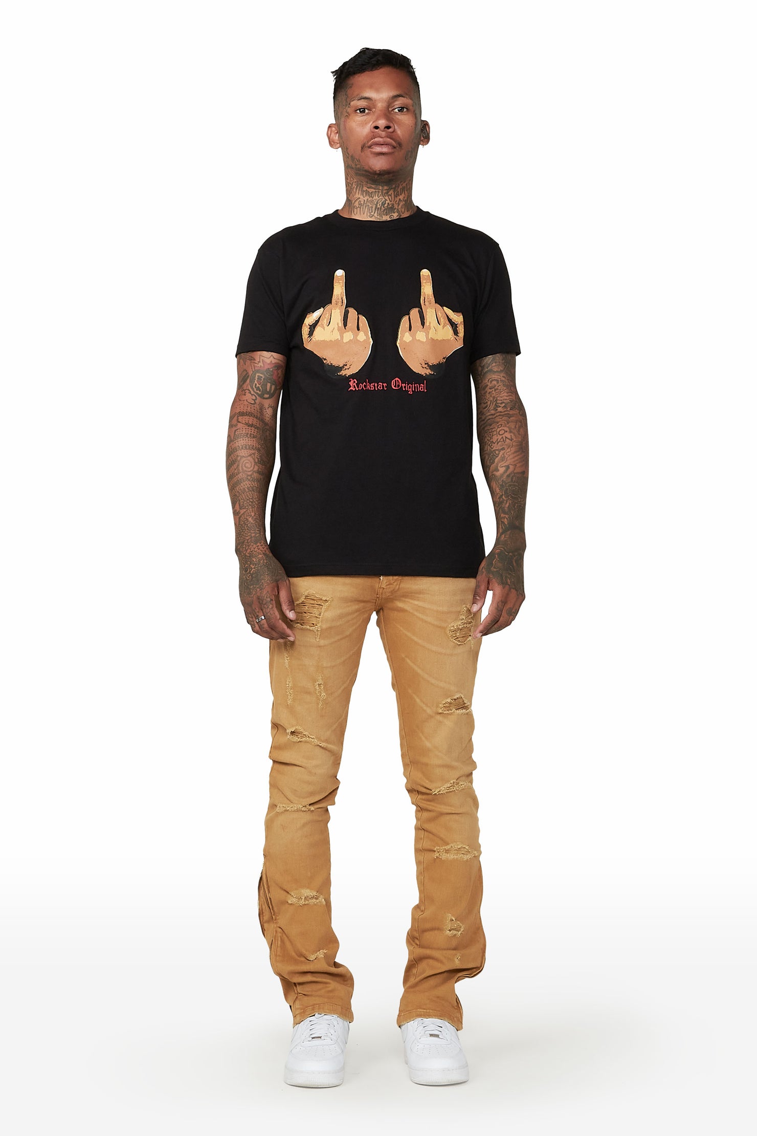 Ezio Gold Stacked Flare Jean