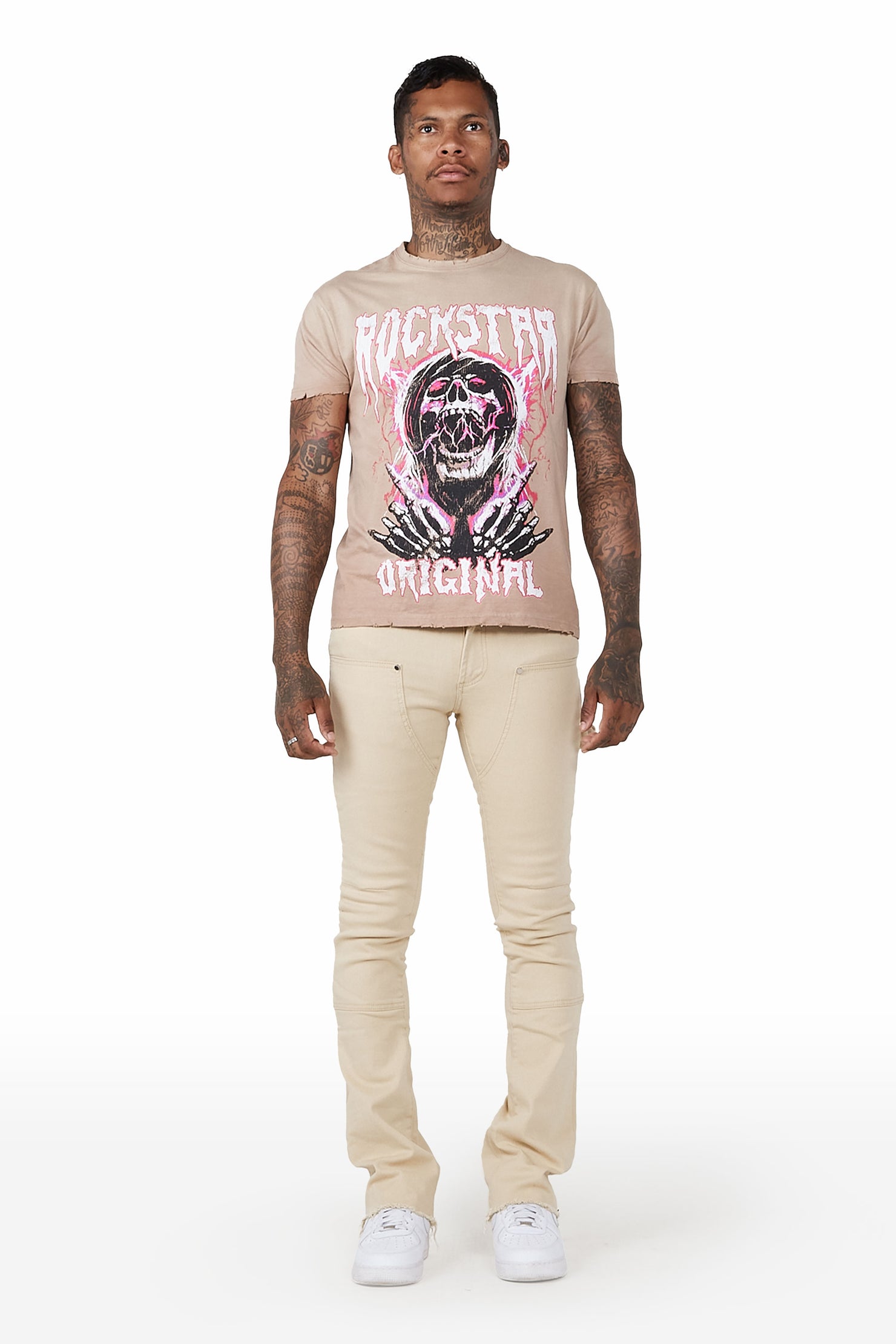 Quartz Beige Stacked Flare Jean