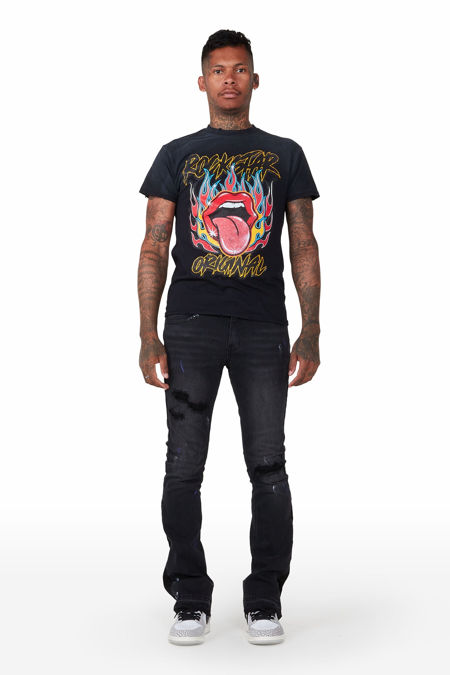 Yael Black Stacked Flare Jean