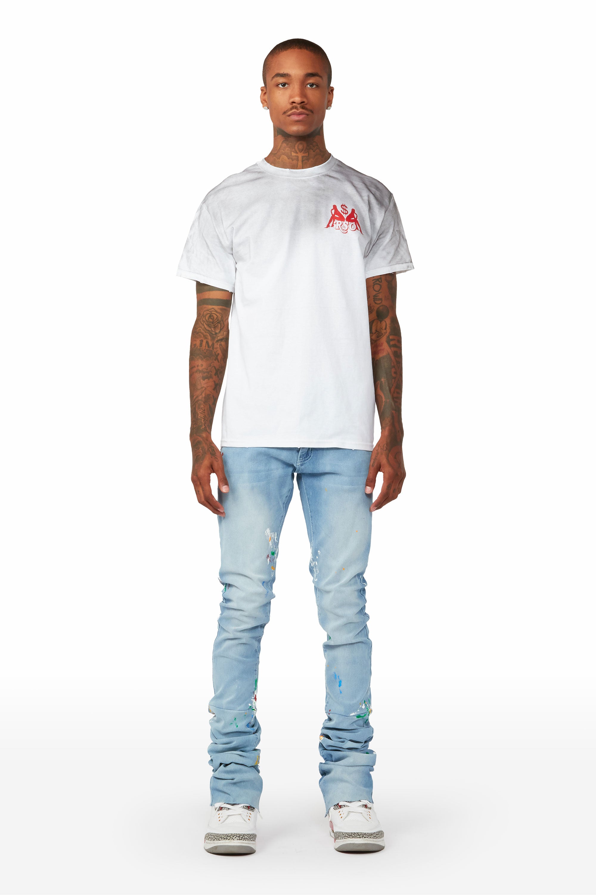 Mitchel Blue Painter Super Stacked Flare Jean