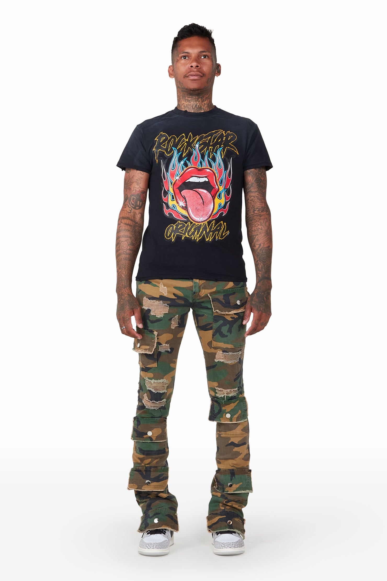Glenn Camo Green Stacked Flare Jean