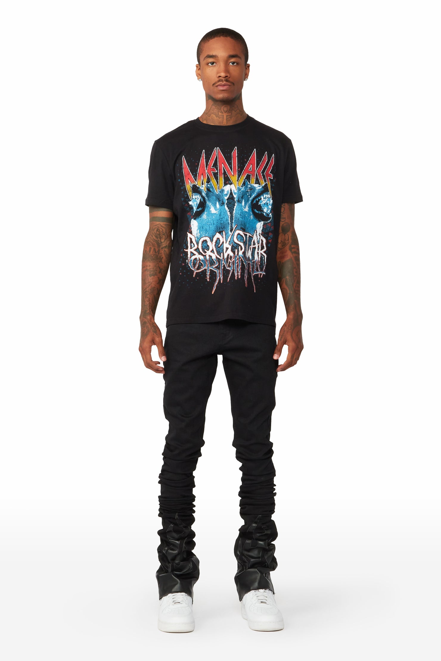 Davian Black Patchwork Super Stacked Flare Jean