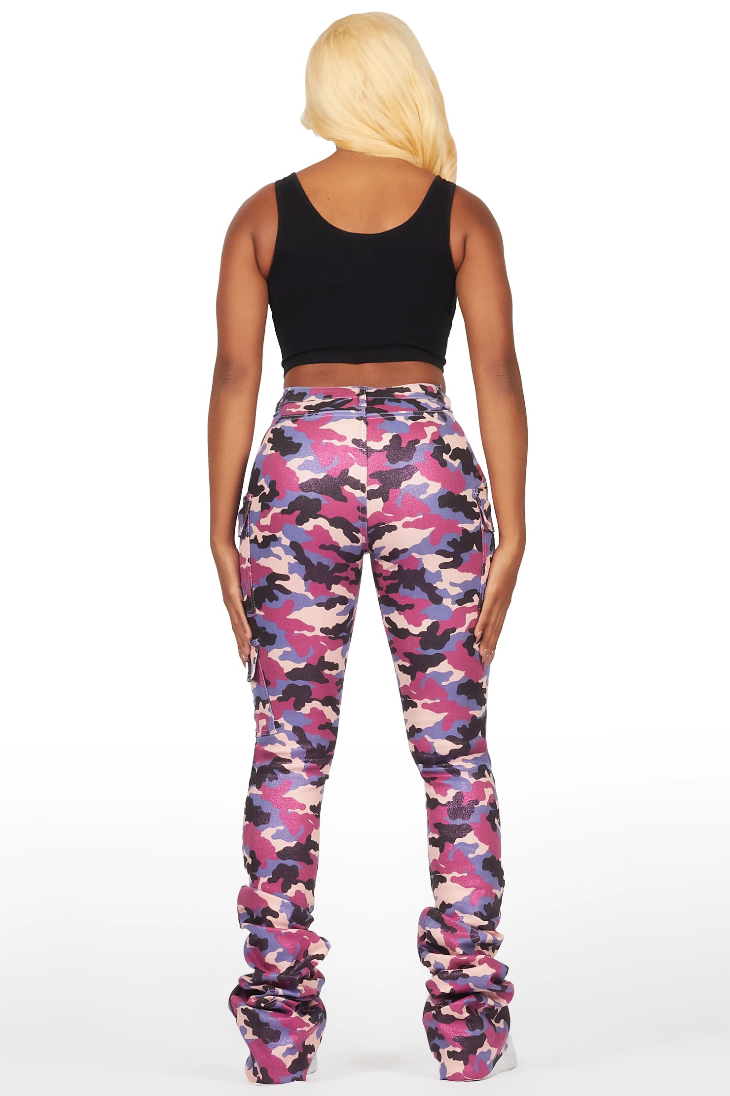 Alaysha Purple Camo Cargo Super Stacked PU Pant