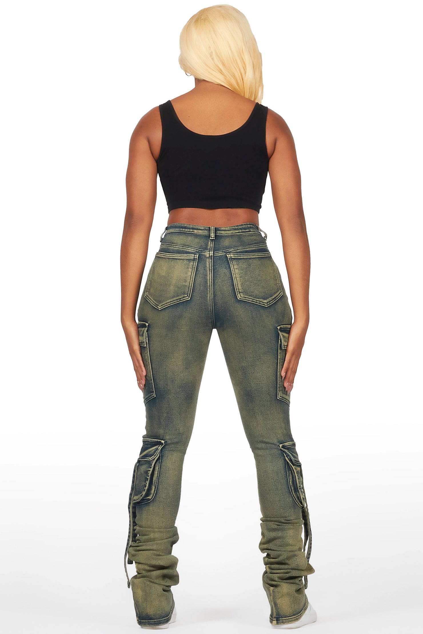 Rakesha Tinted Dark Wash Cargo Super Stacked Jean