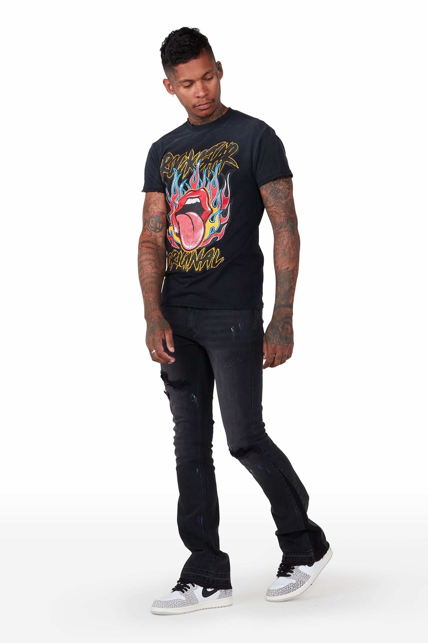 Yael Black Stacked Flare Jean