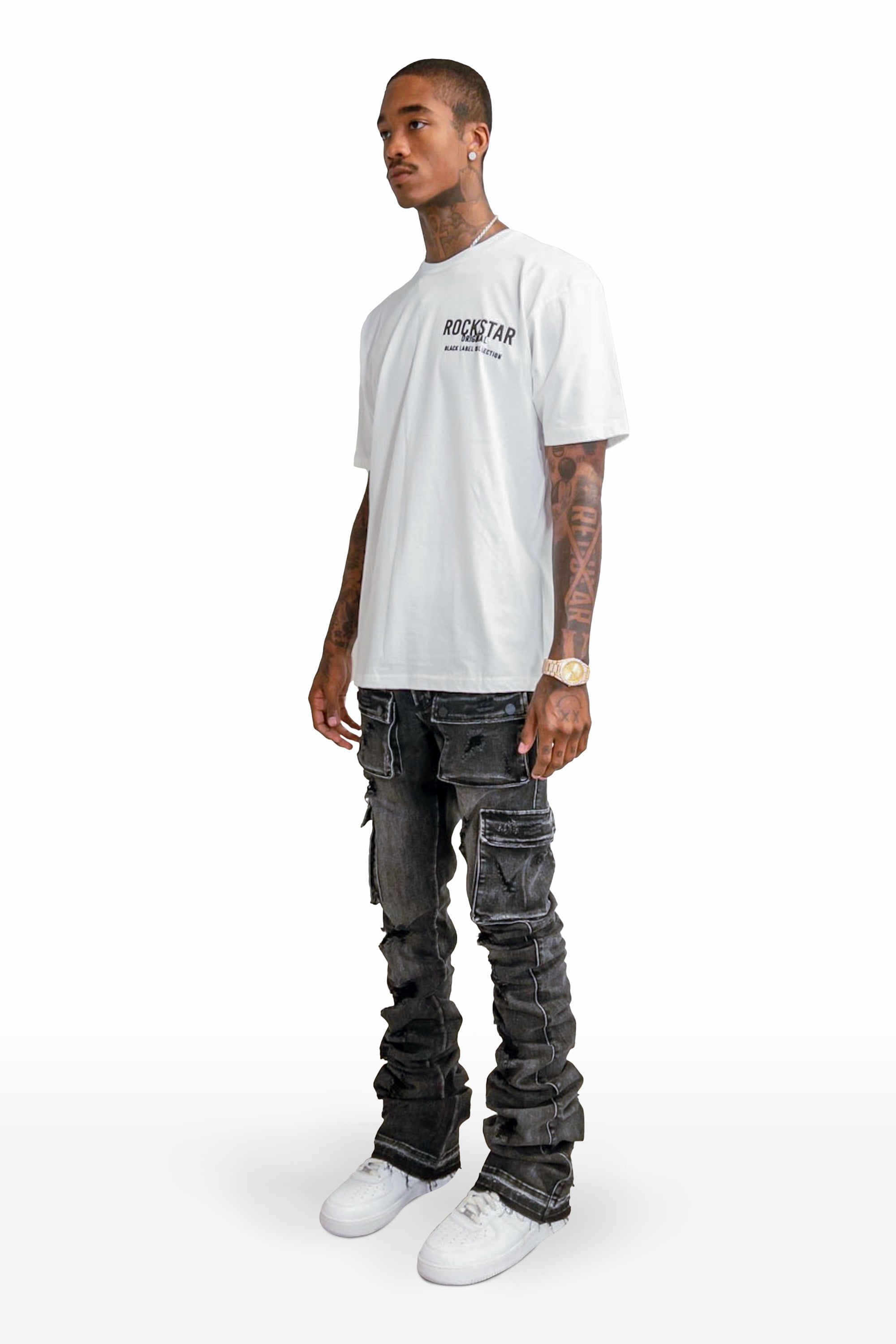 Rohan Wash Gray Cargo Super Stacked Flare Jean