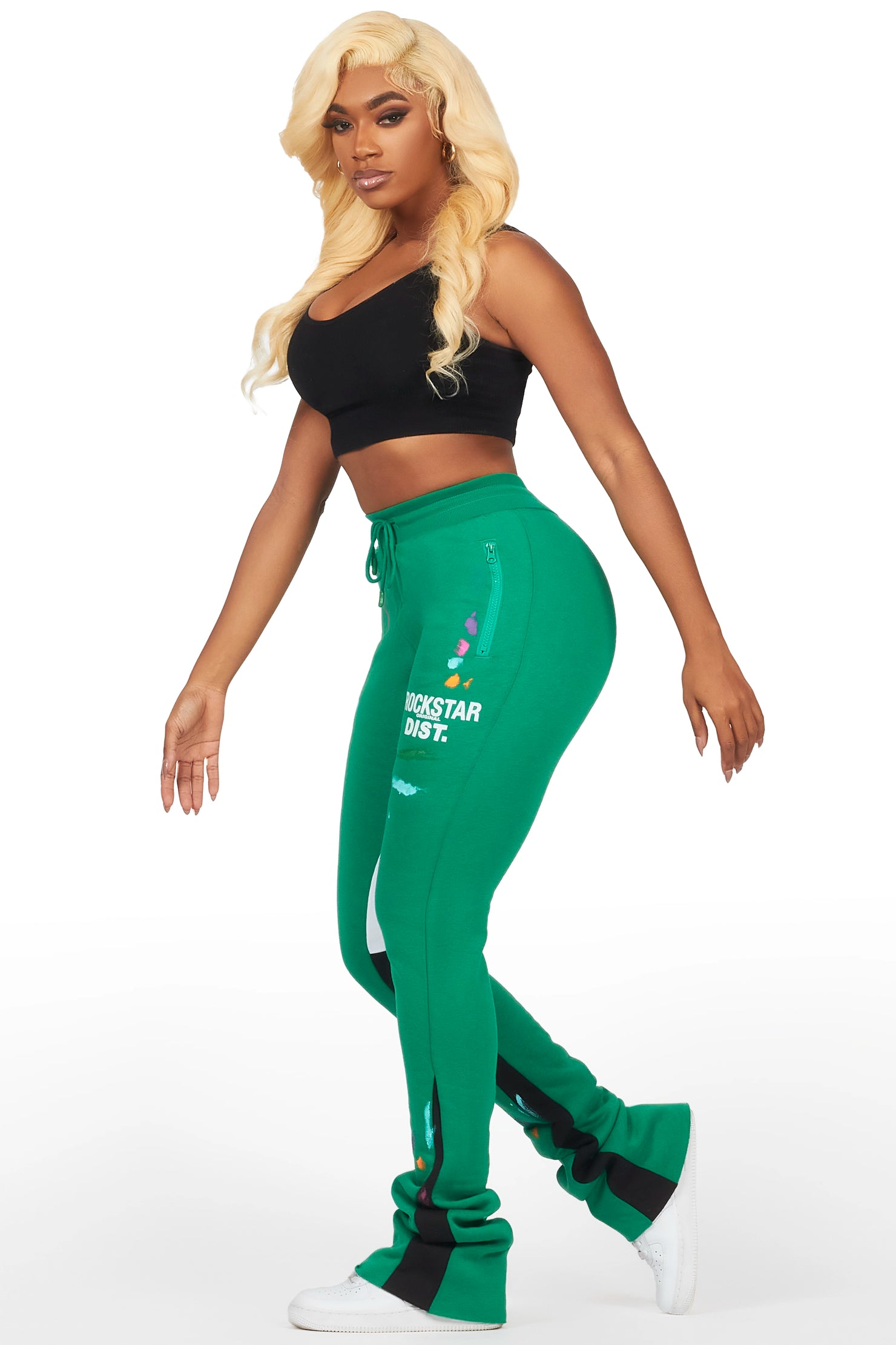 Karenthia Green Stacked Track Pant
