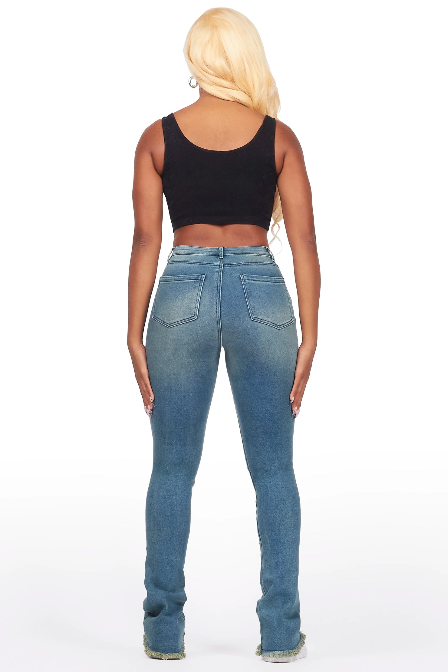 Chequea Tinted Dark Wash Stacked Flare Jean