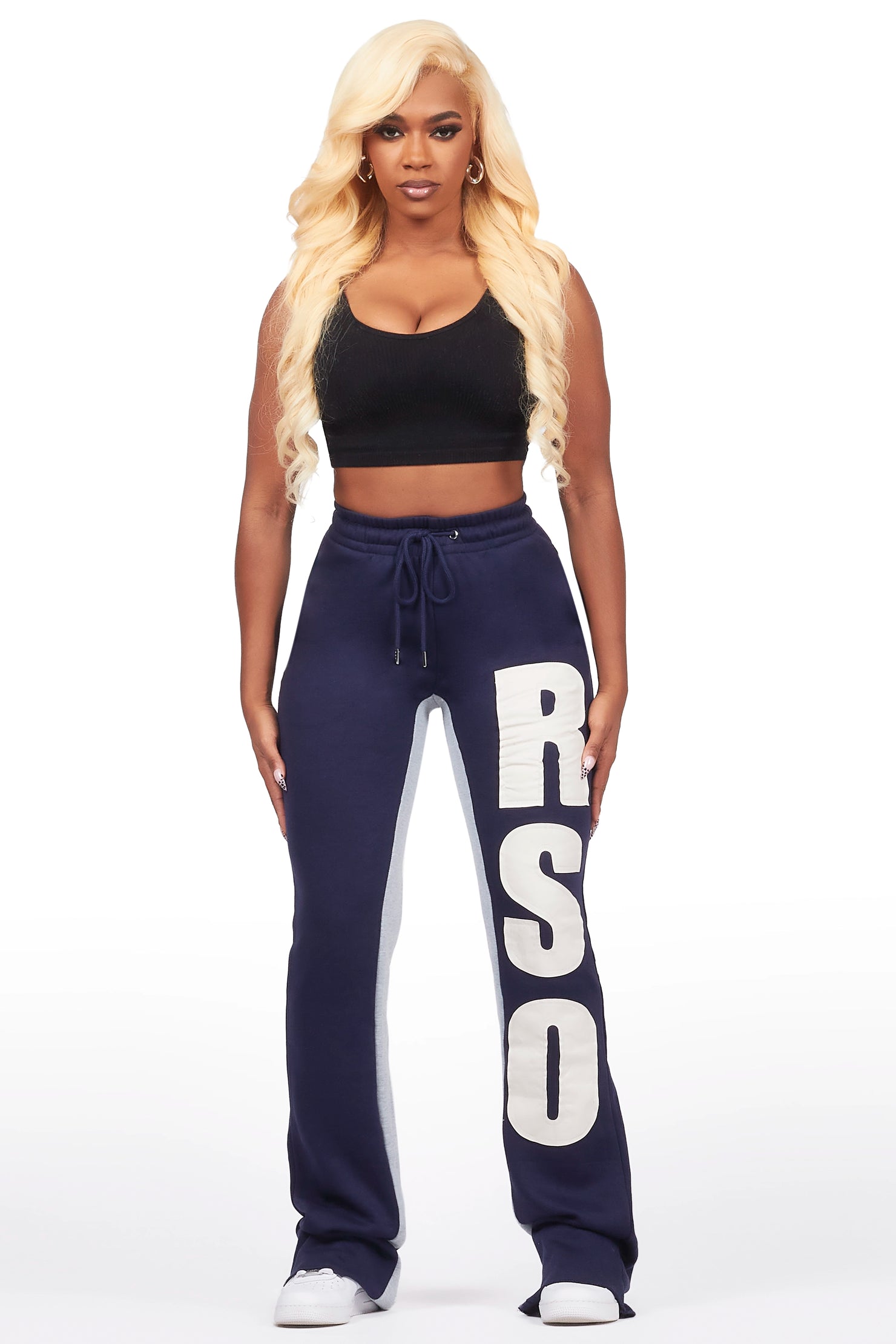 Juatica Navy Baggy Stacked Track Pant