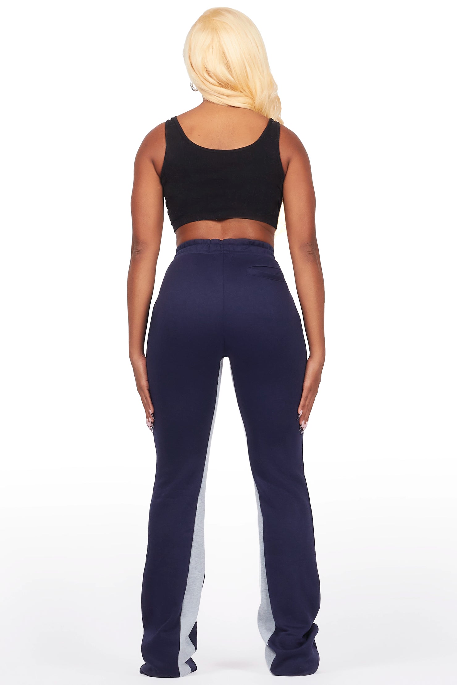 Juatica Navy Baggy Stacked Track Pant