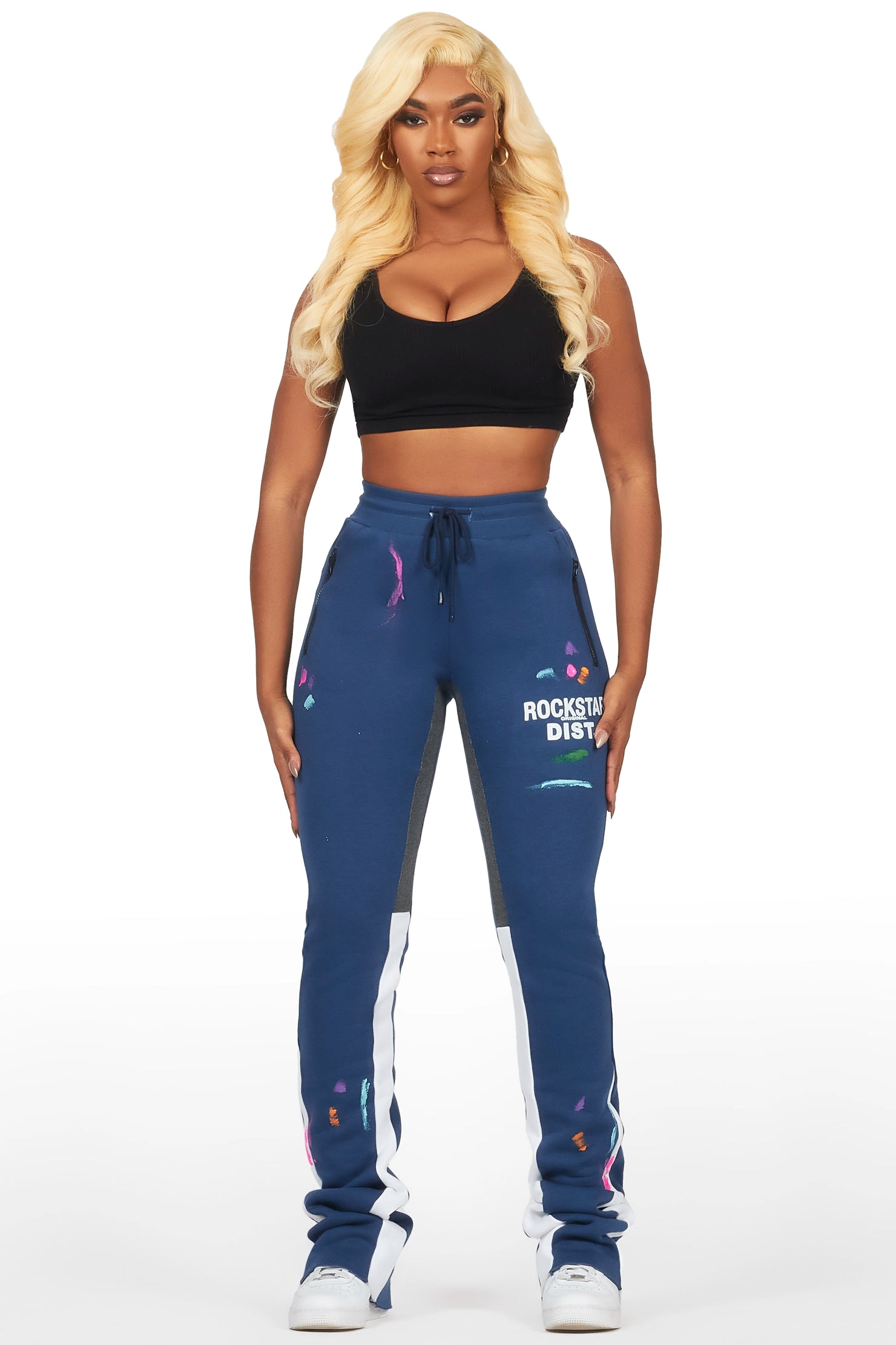 Karenthia Navy Stacked Track Pant