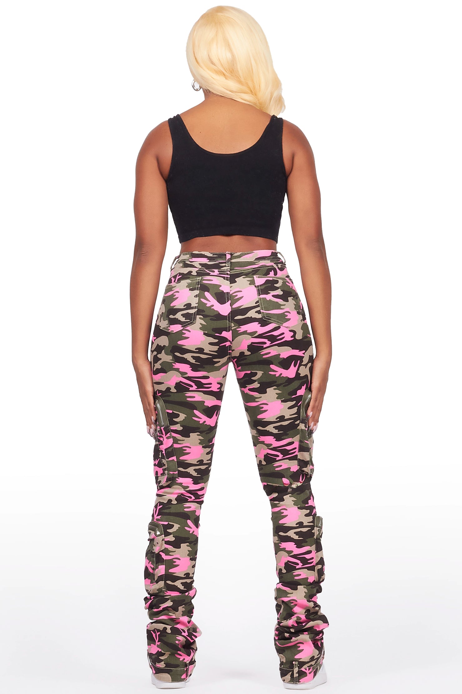 Alisson Green/Pink Camo Cargo Super Stacked Jean
