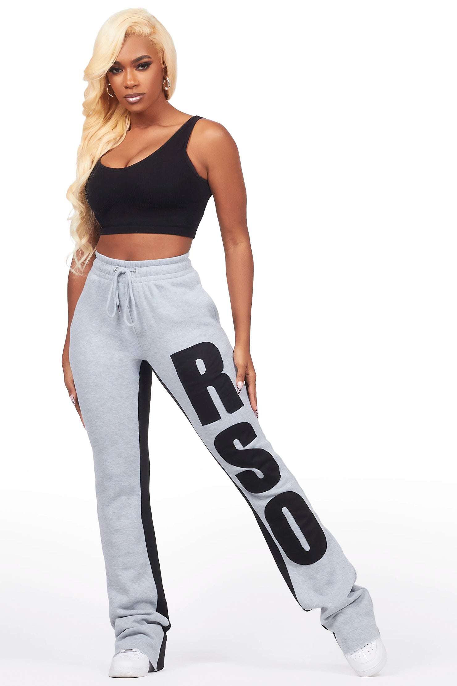 Juatica Heather Grey Baggy Stacked Track Pant