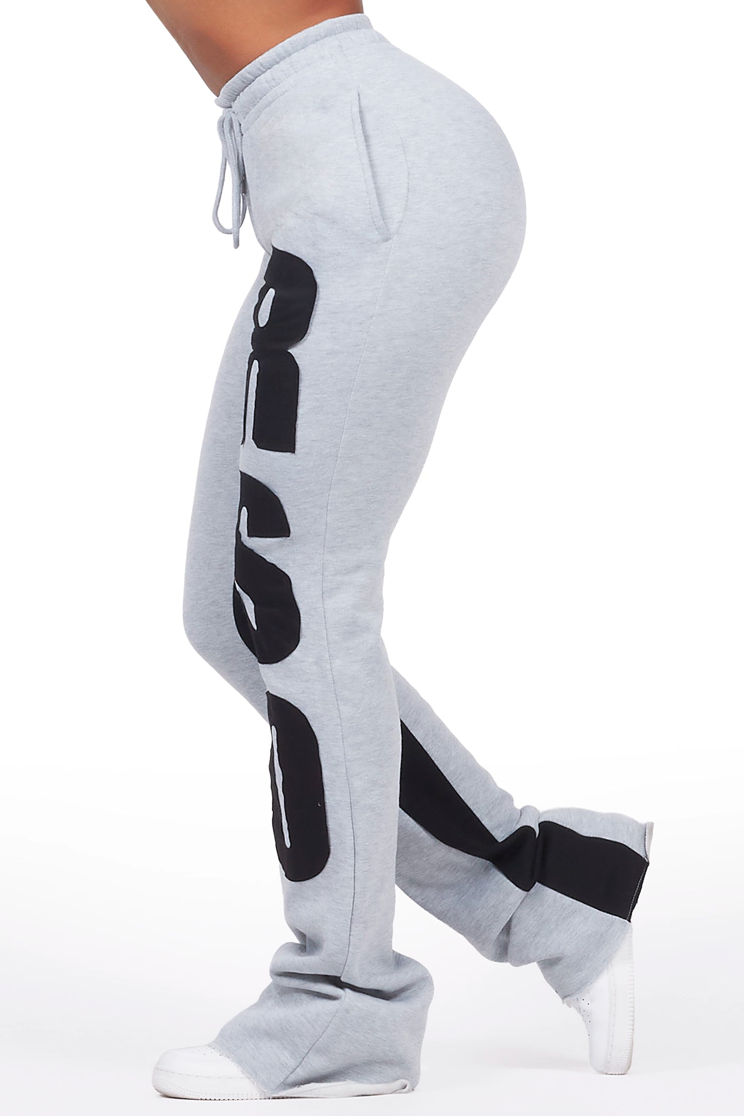 Juatica Heather Grey Baggy Stacked Track Pant