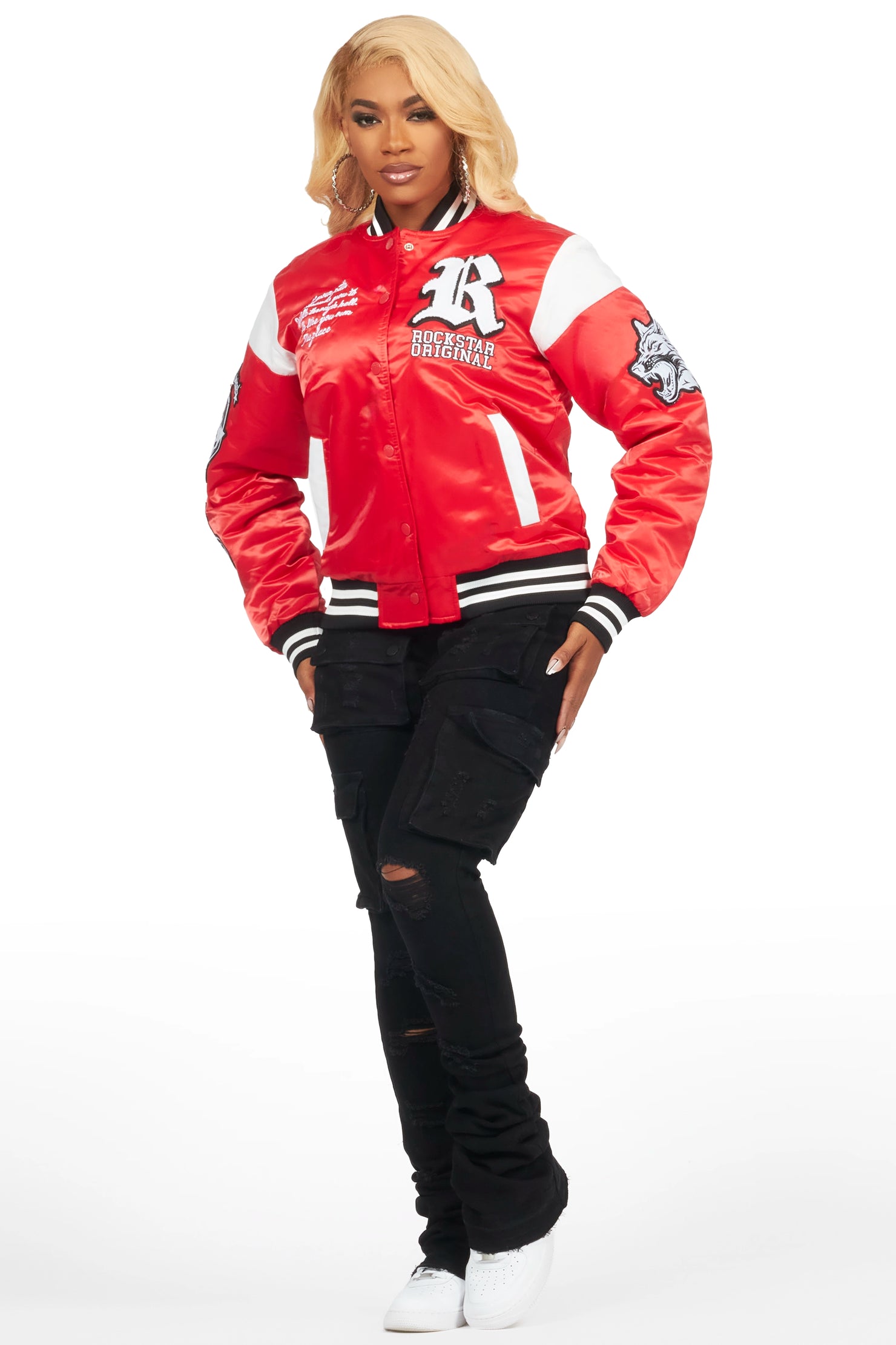 Sosa Red Satin Varsity Jacket
