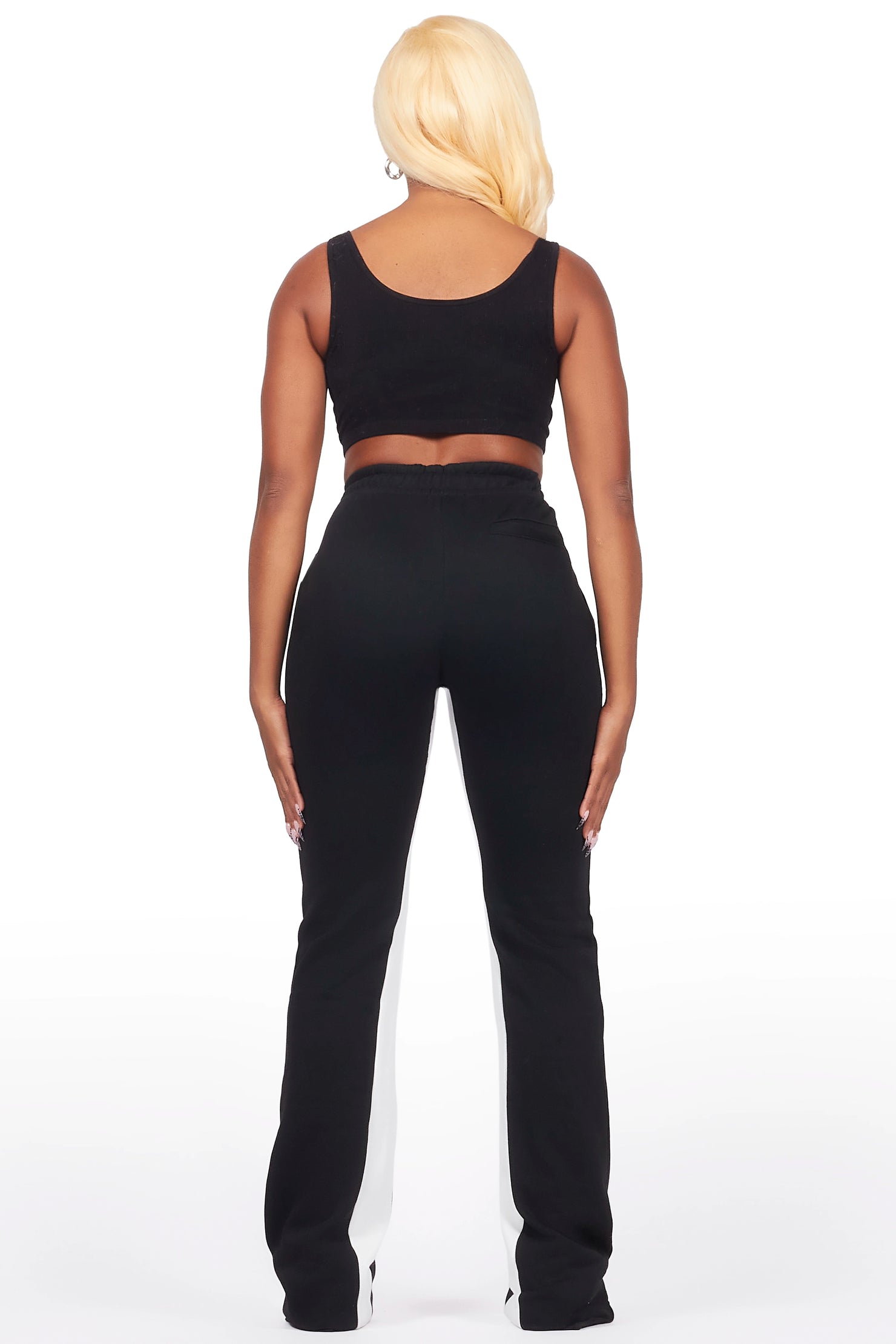 Juatica Black Baggy Stacked Track Pant