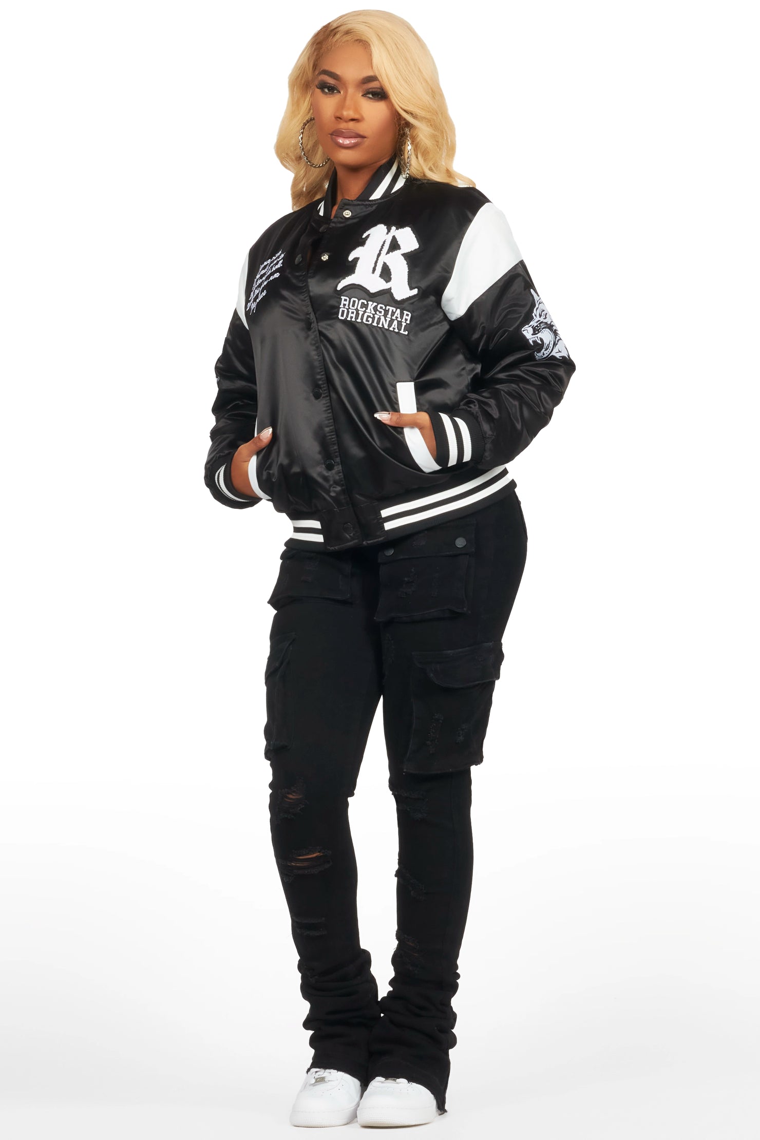 Sosa Black Satin Varsity Jacket
