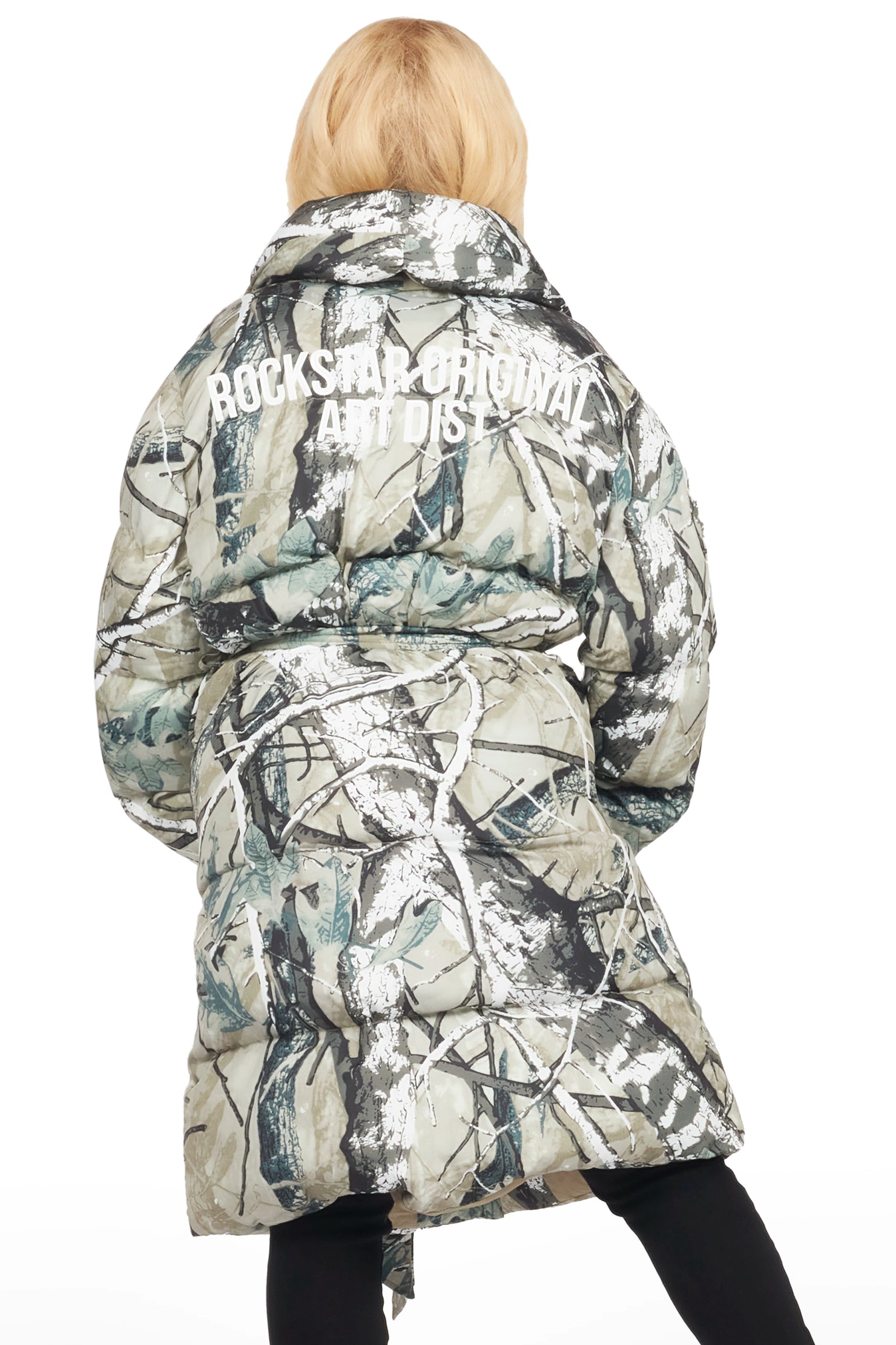 Sehrazat Tree Camo Long Wrap Puffer Jacket