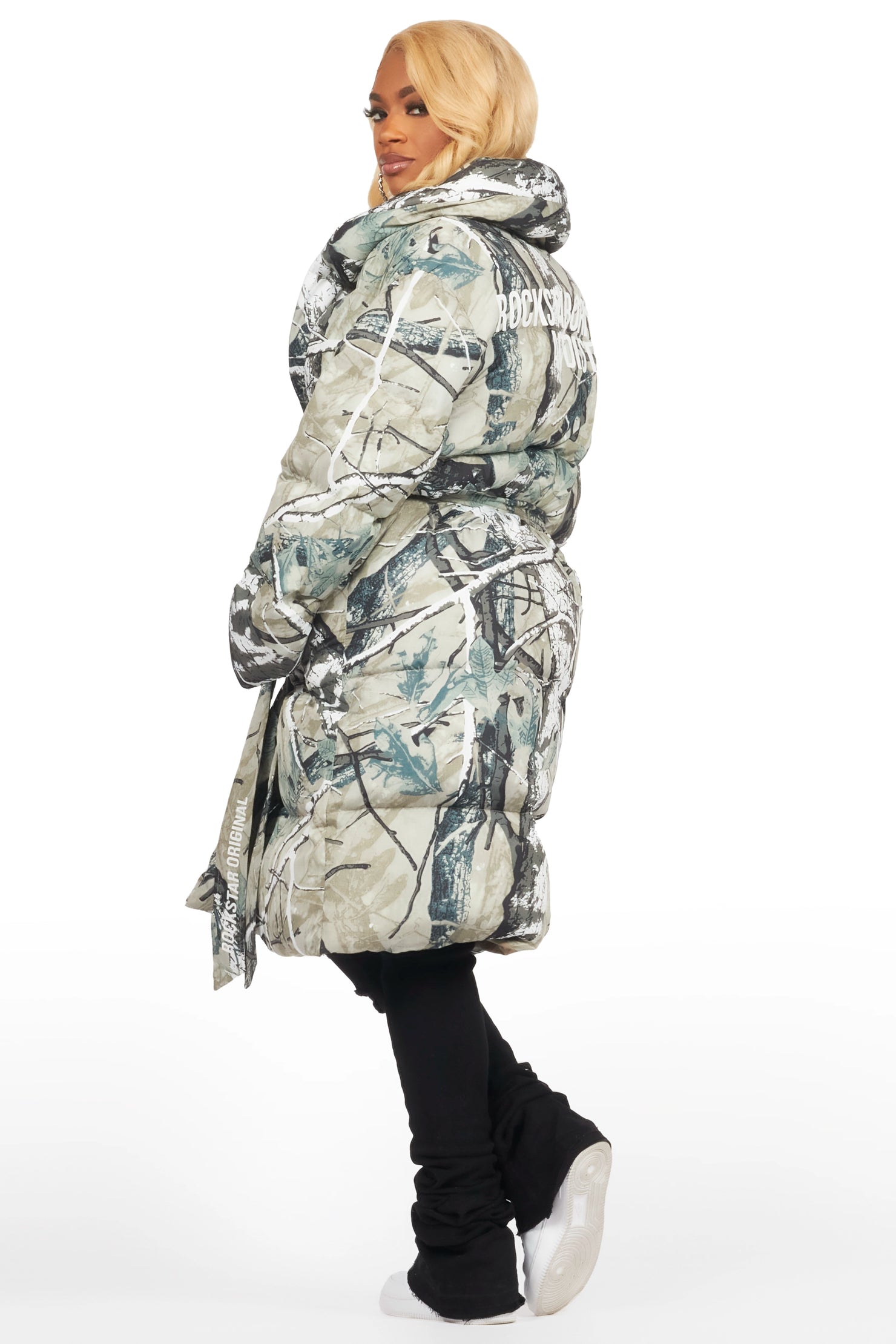 Sehrazat Tree Camo Long Wrap Puffer Jacket