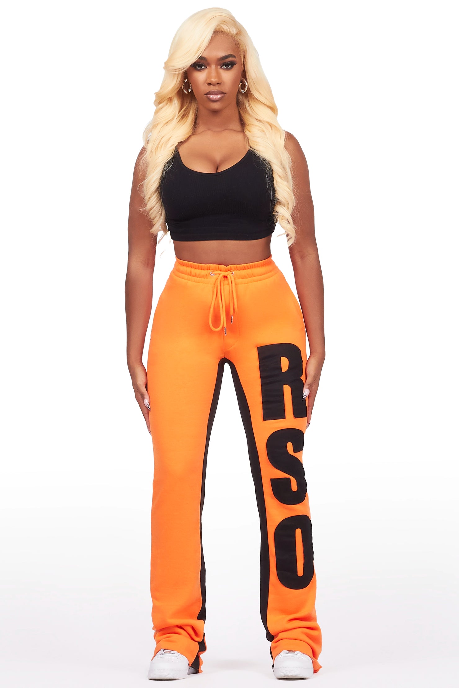 Juatica Orange Baggy Stacked Track Pant