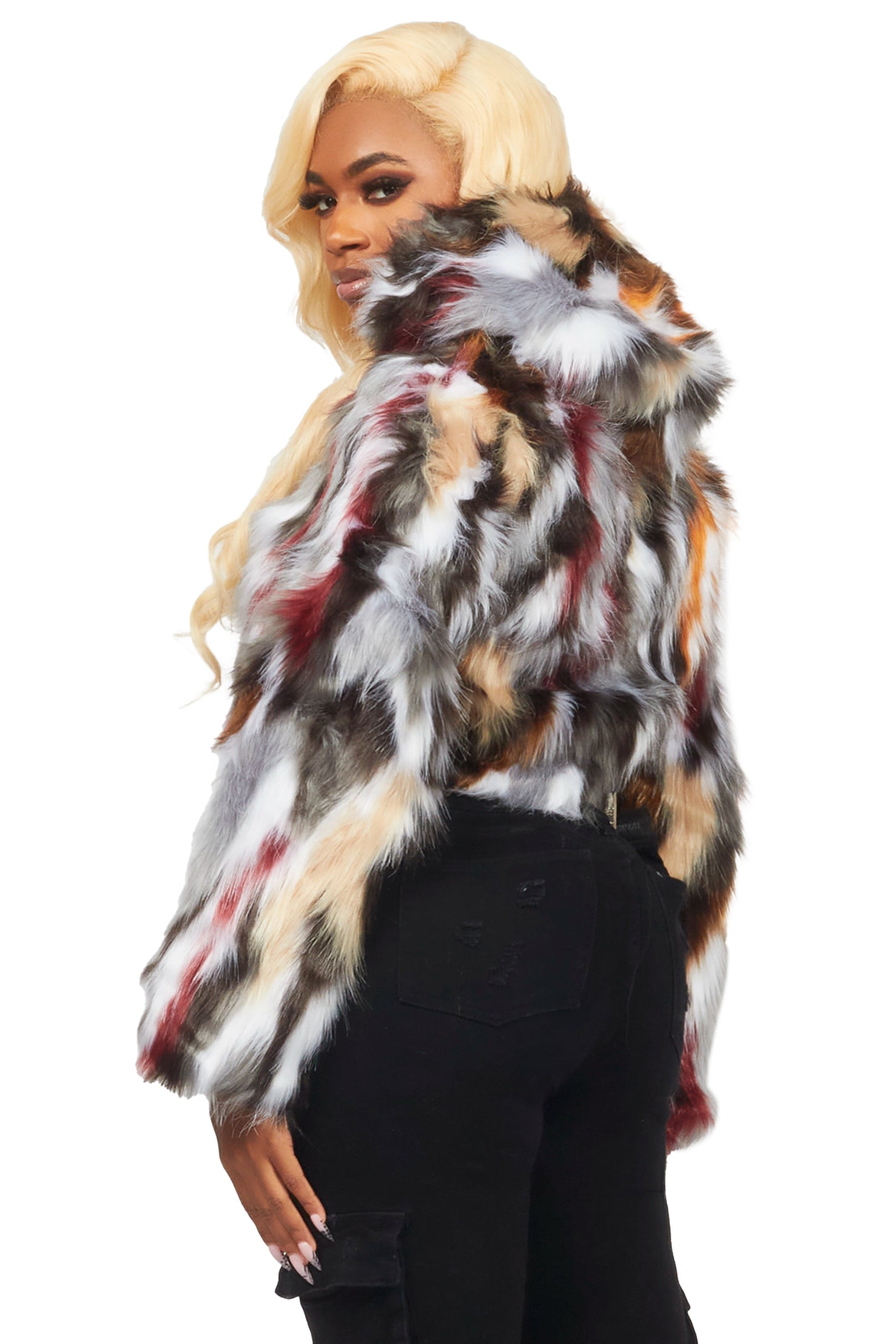Wild Child Beige Multi Fur Jacket