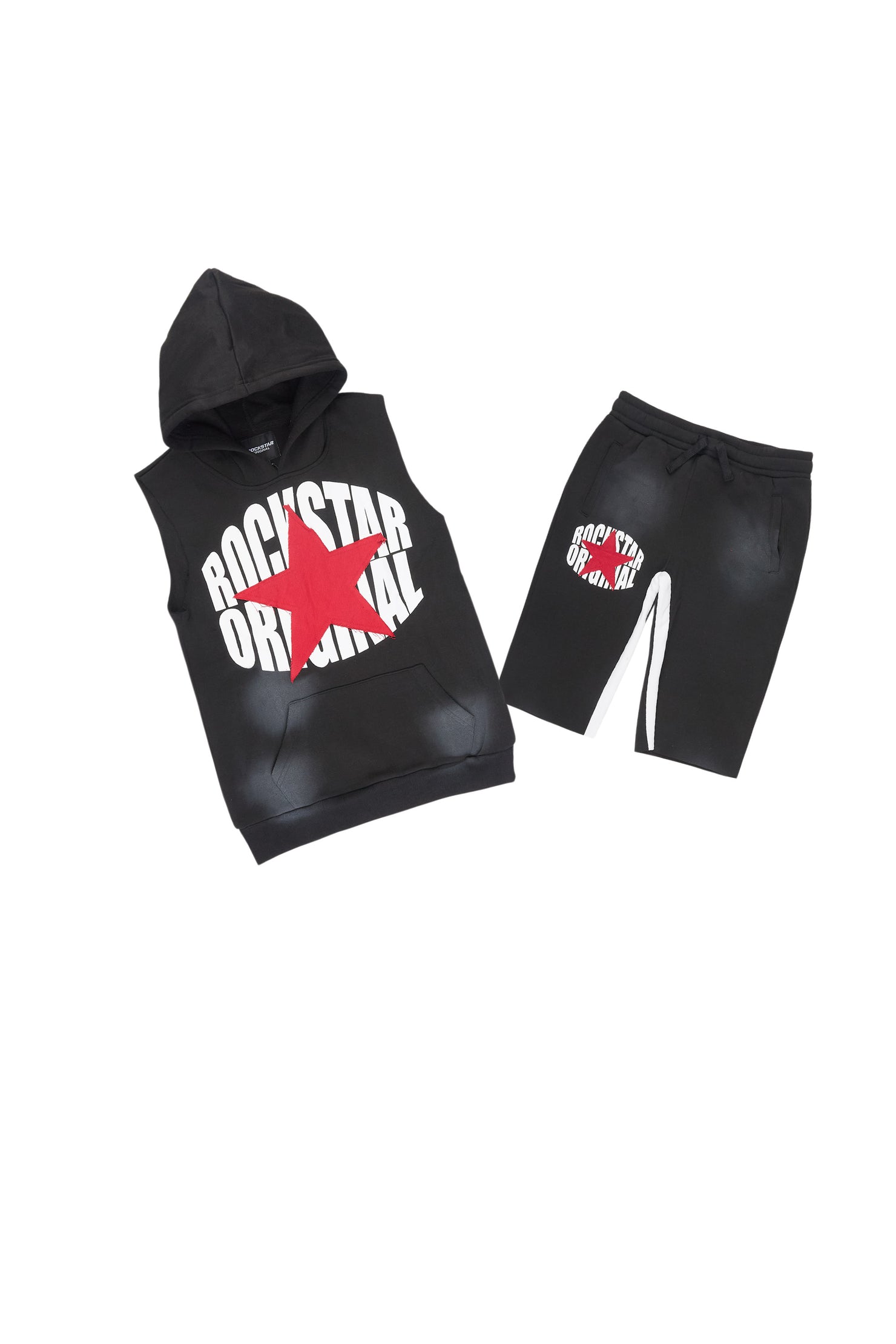 Boys States Black Hooded Fleece Short Set