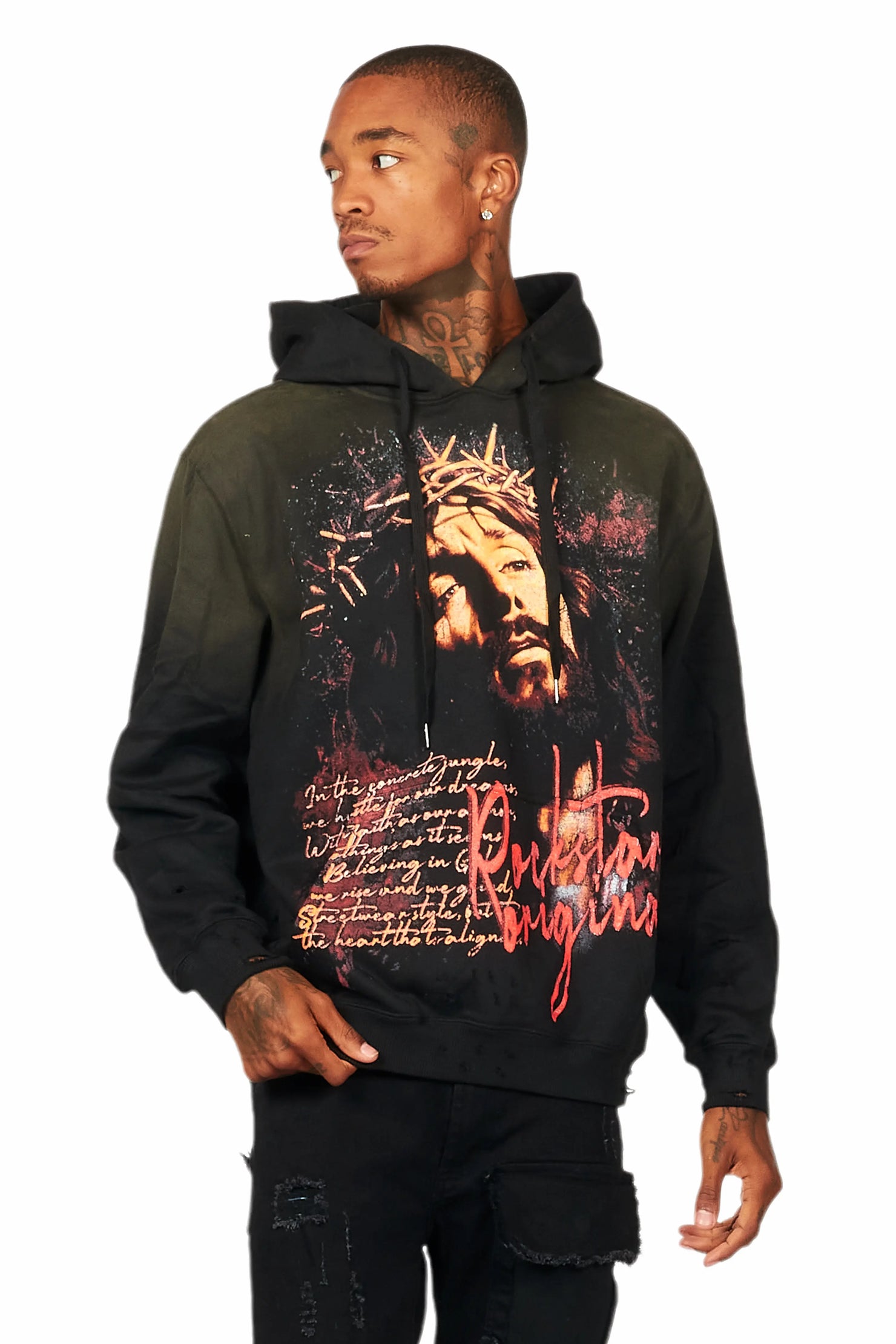 Egas Black Graphic Distressed Hoodie