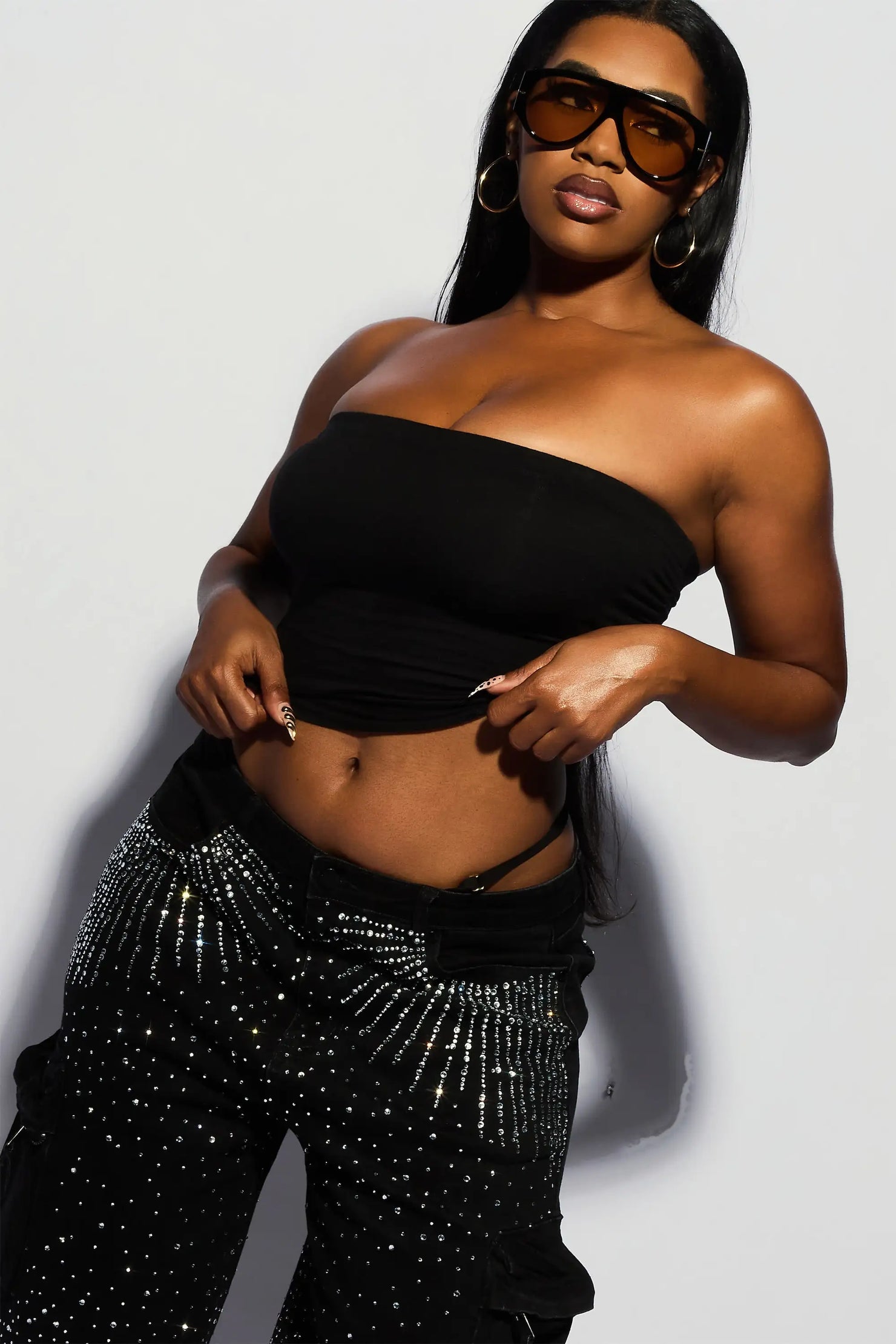 Lashandra Black Rhinestone Denim Jort