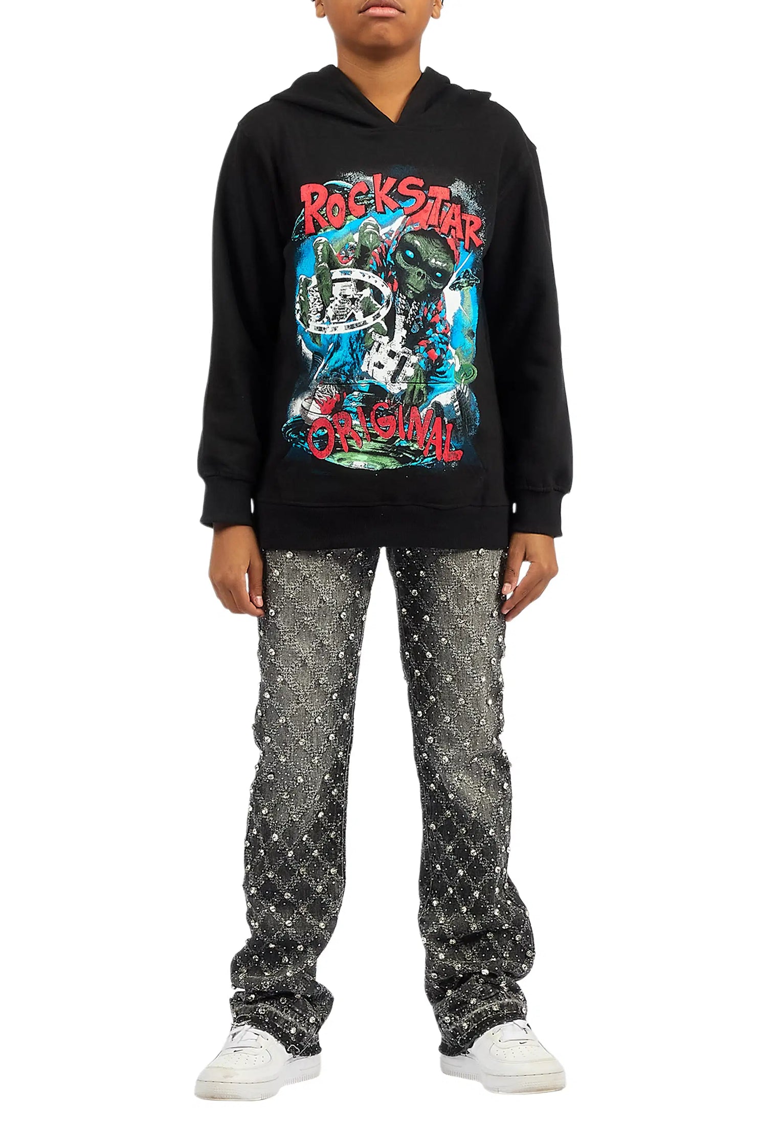 Boys Glit Grey Rhinestone Stacked Flare Jean