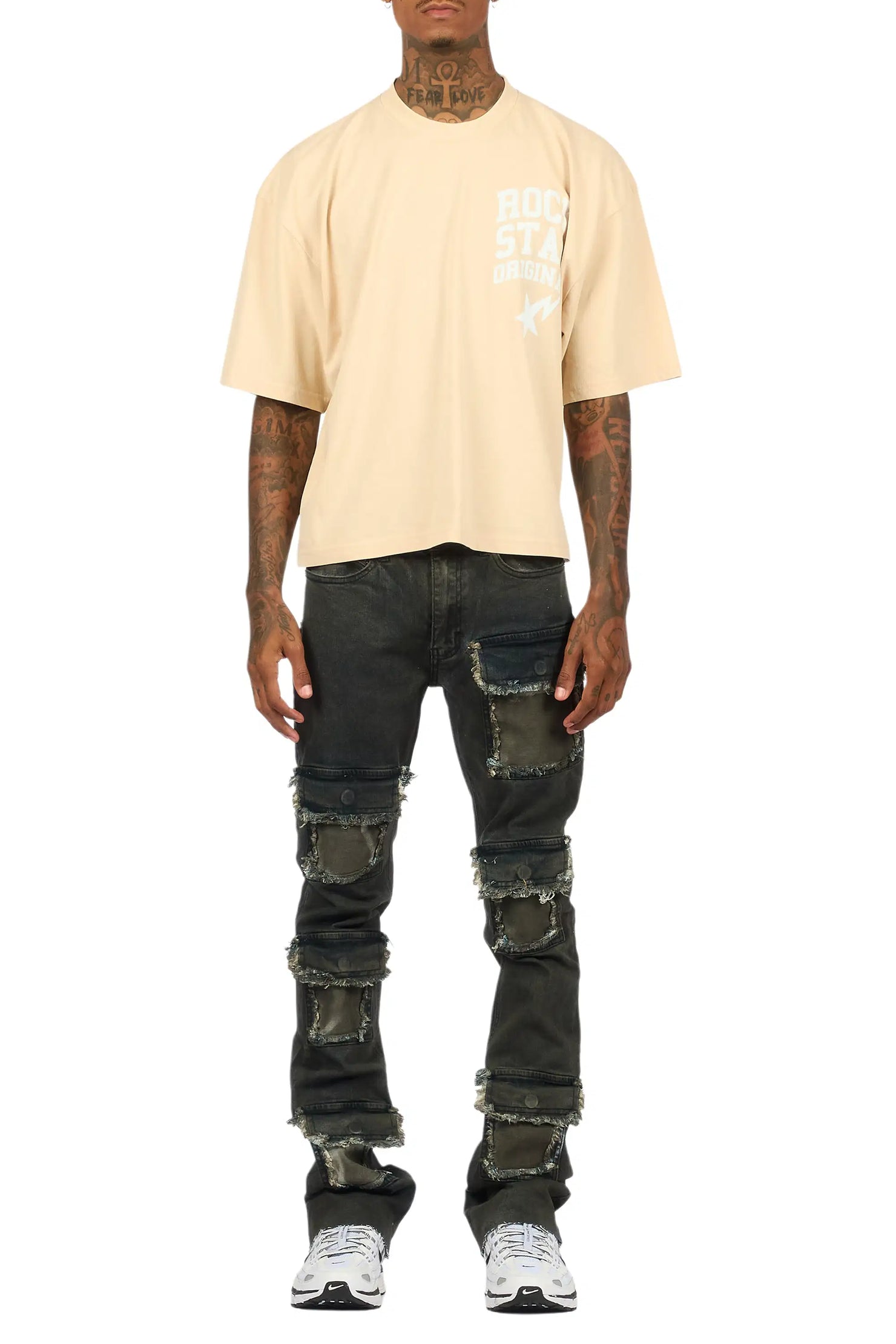 Petrus Blue Oil Wash Stacked Flare Jean