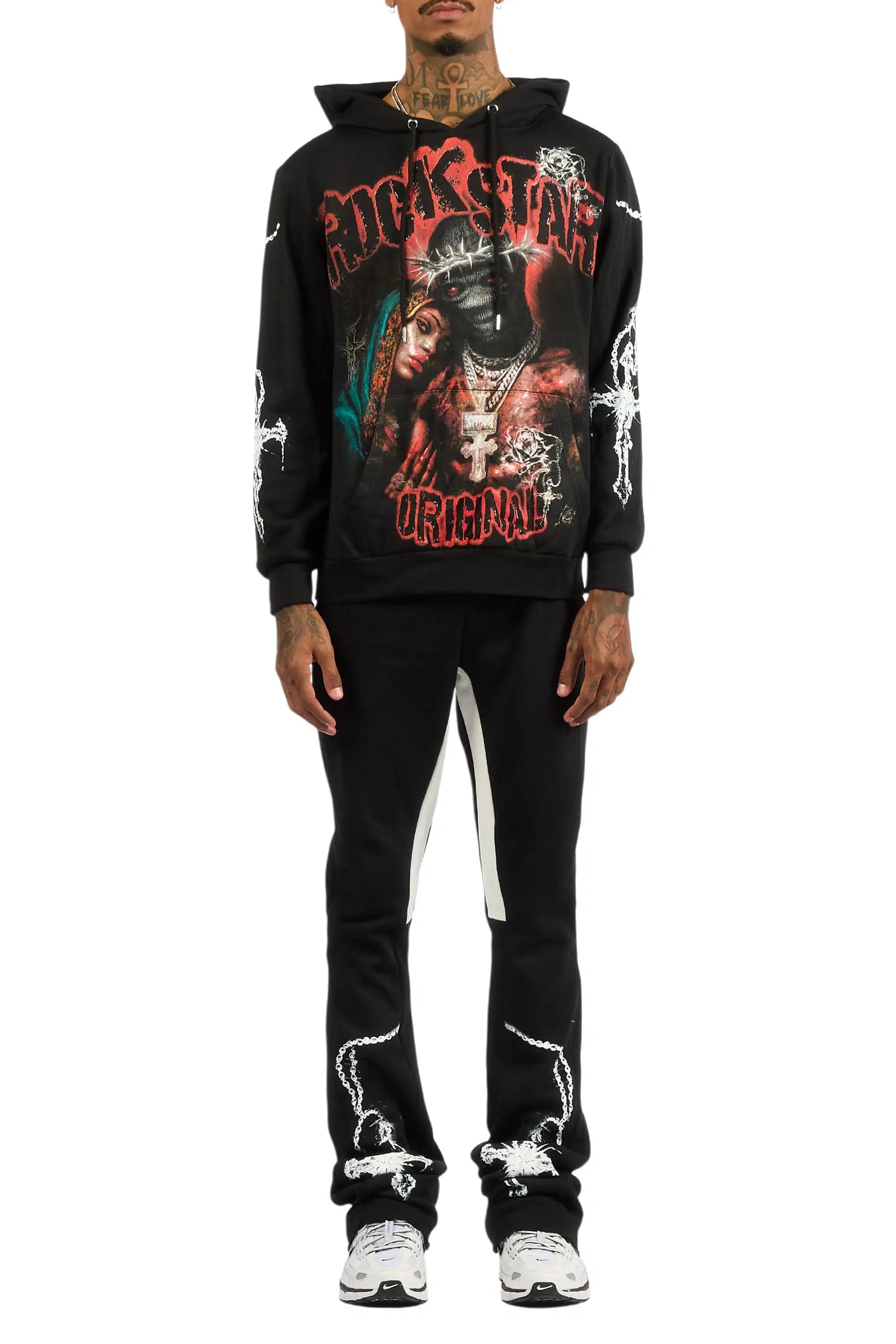 Vontae Black/Red Hoodie/Stacked Flare Track Set