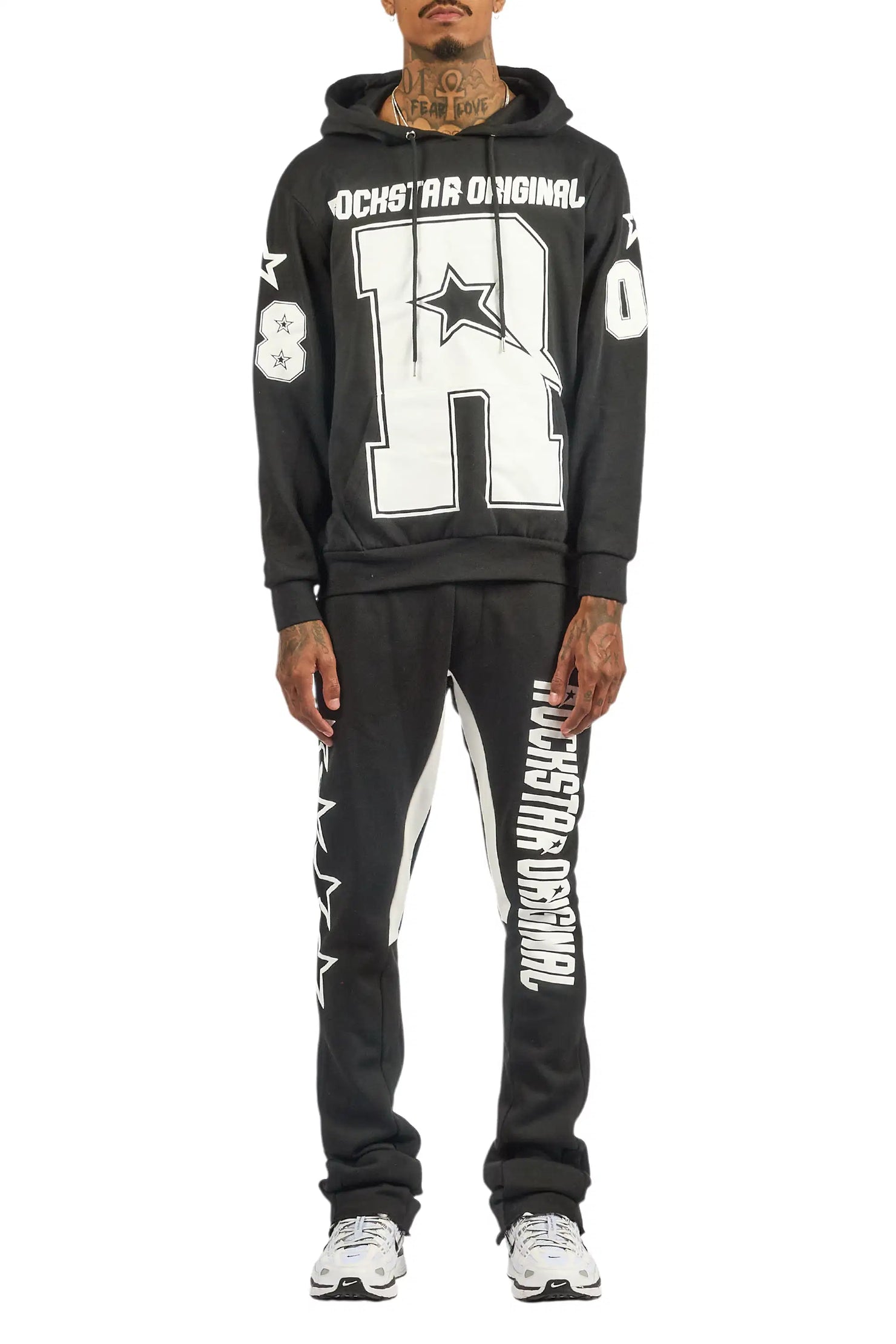 Skender Black/White Hoodie/Stacked Flare Track Set
