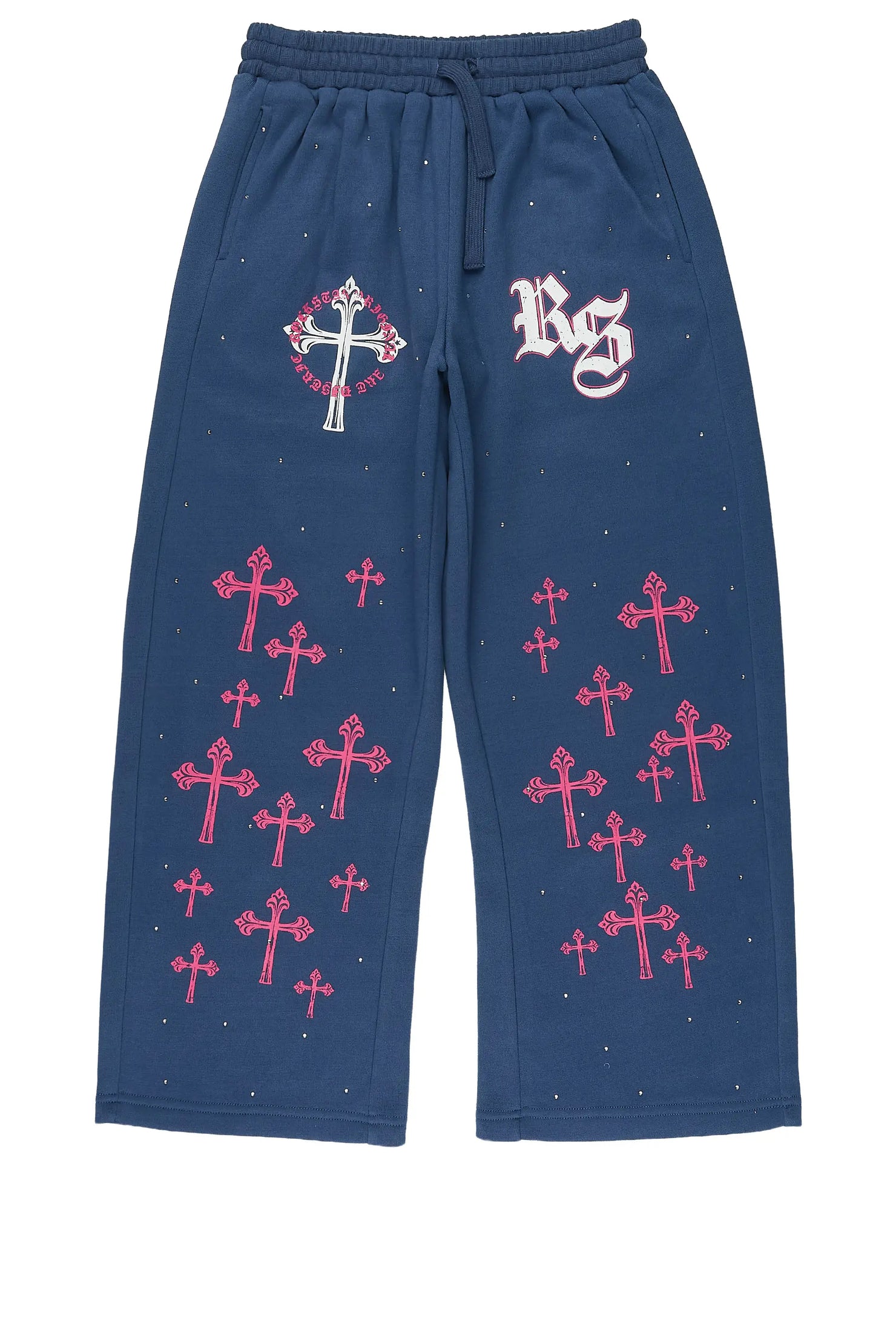Girls Tonnea Navy Rhinestone Super Baggy Track Pant