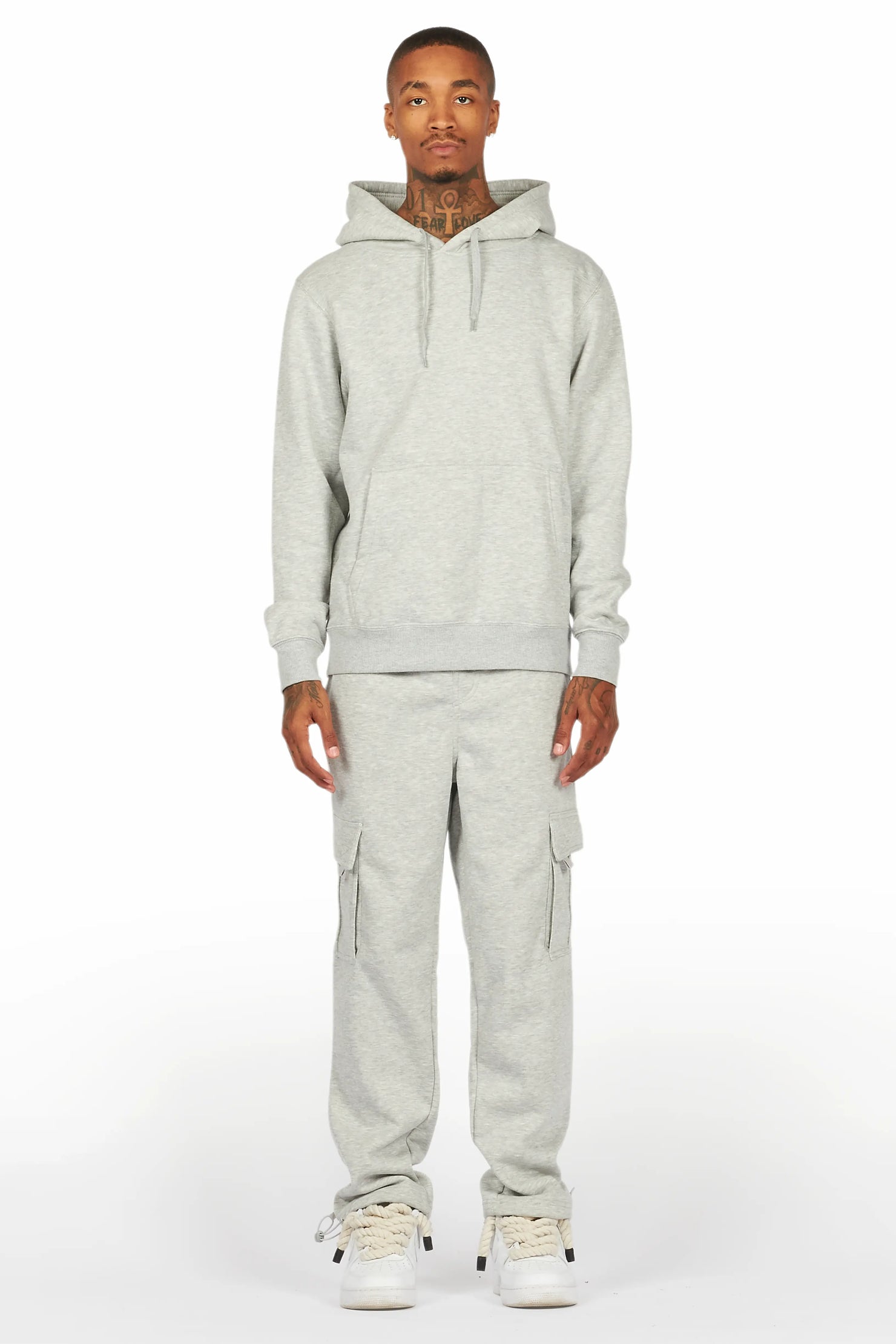 Basic Heather Grey Hoodie/Cargo Sweat Pant Set