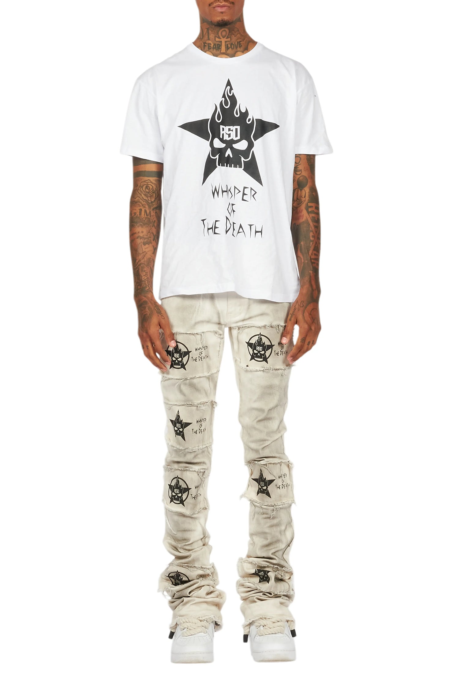 Jadon White/Beige T-Shirt/Super Stacked Flare Jean Bundle