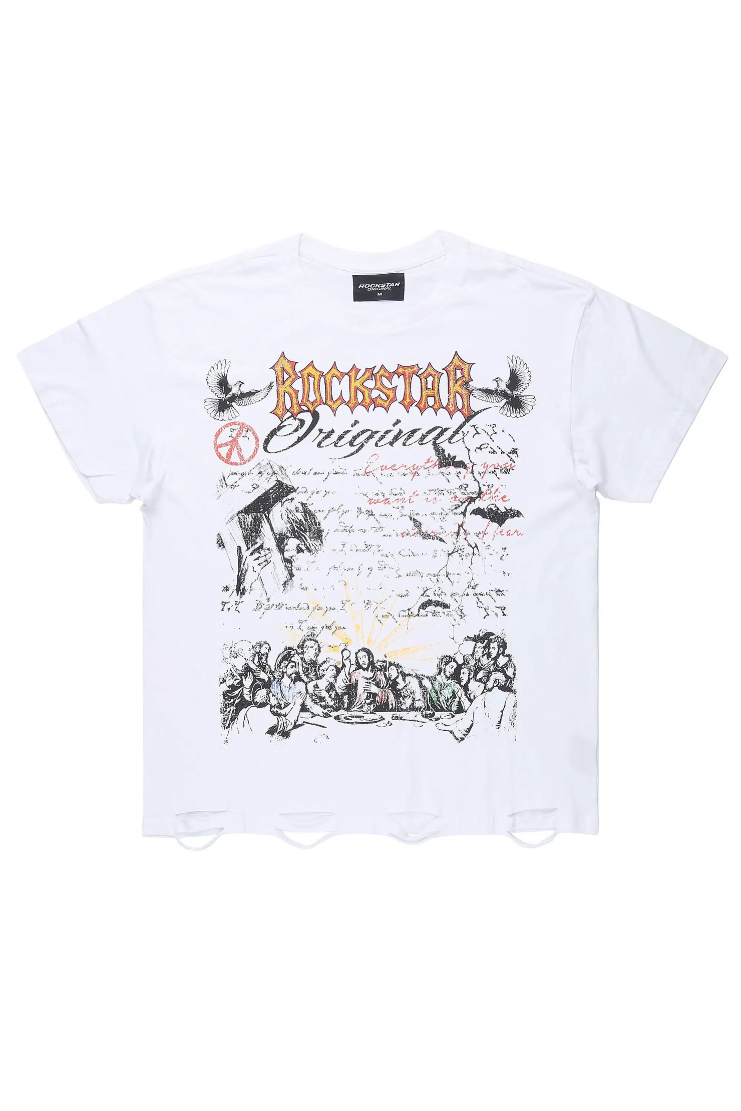 Supper Sketch White Oversized Graphic T-Shirt