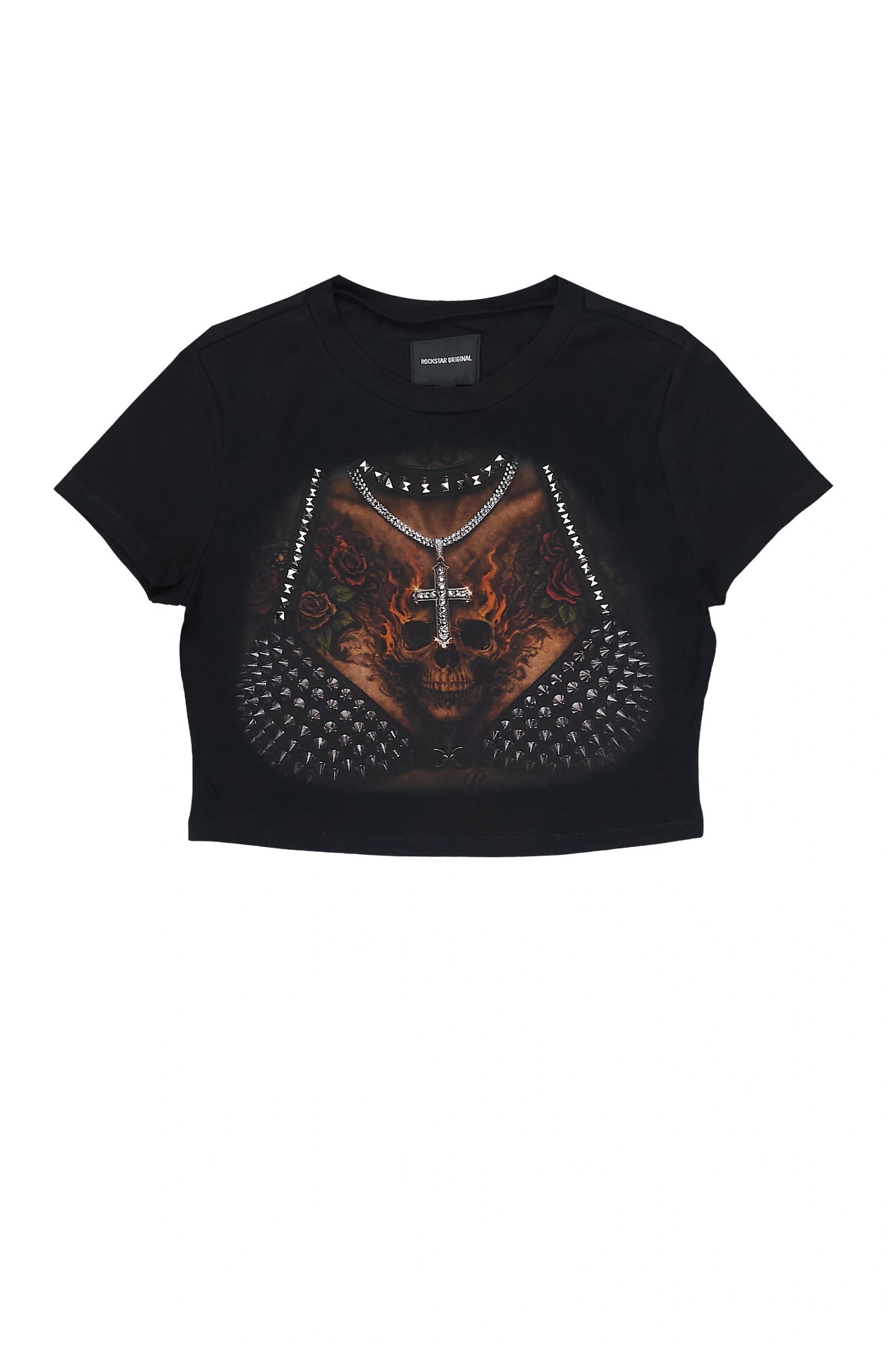 Zariaa Black Rhinestone Baby Tee Shirt