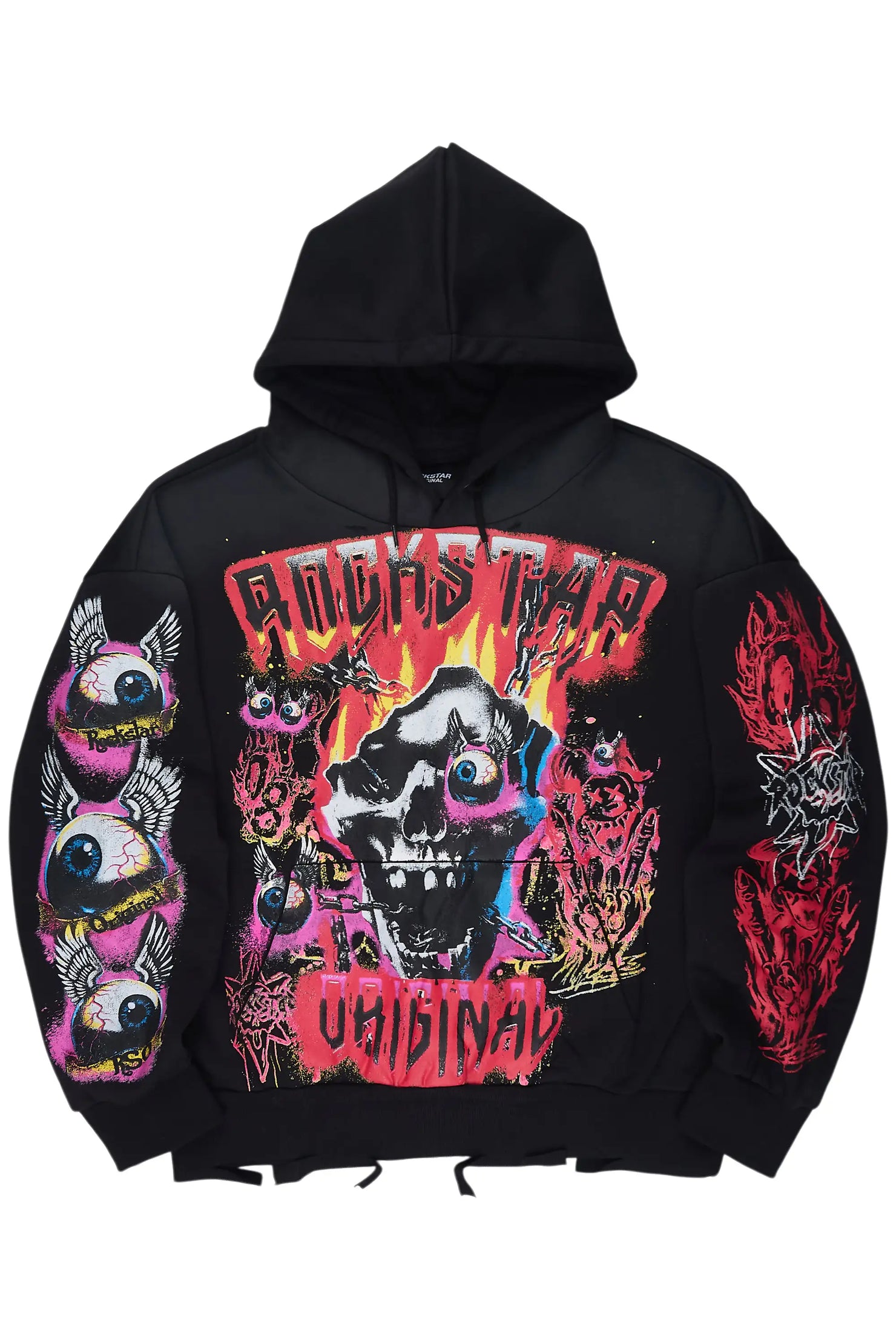 Styxx Black Distressed Graphic Relaxed Hoodie