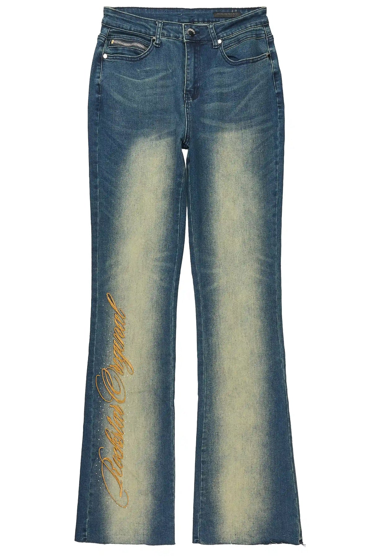 Calisa Tint Rhinestone Stacked Flare Jean