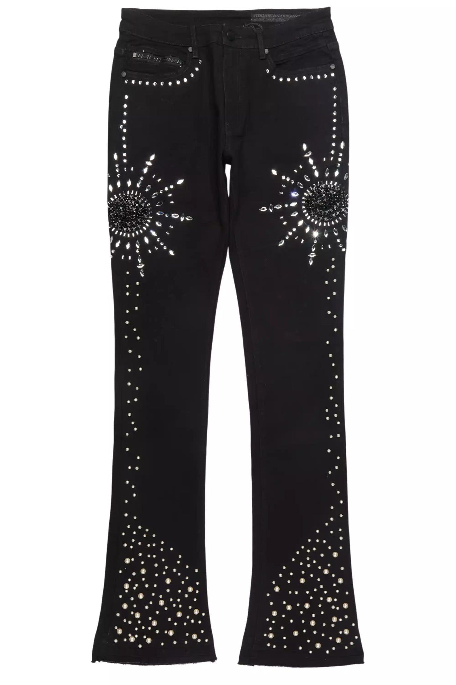 Tryst Jet Black Rhinestone Stacked Flare Jean