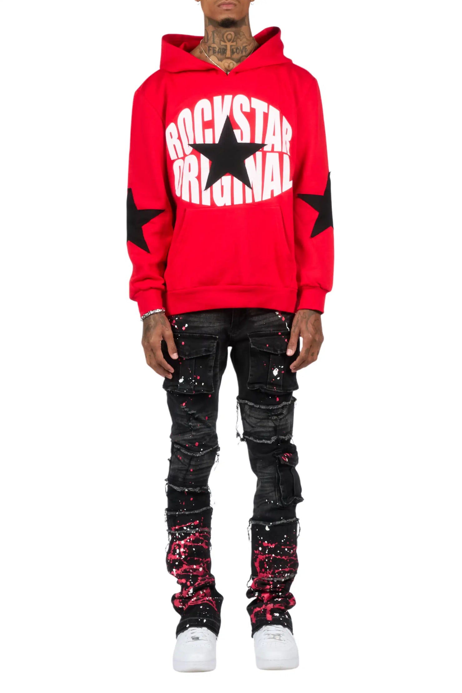 States 2.0 Red/Black Hoodie/Stacked Flare Jean Set