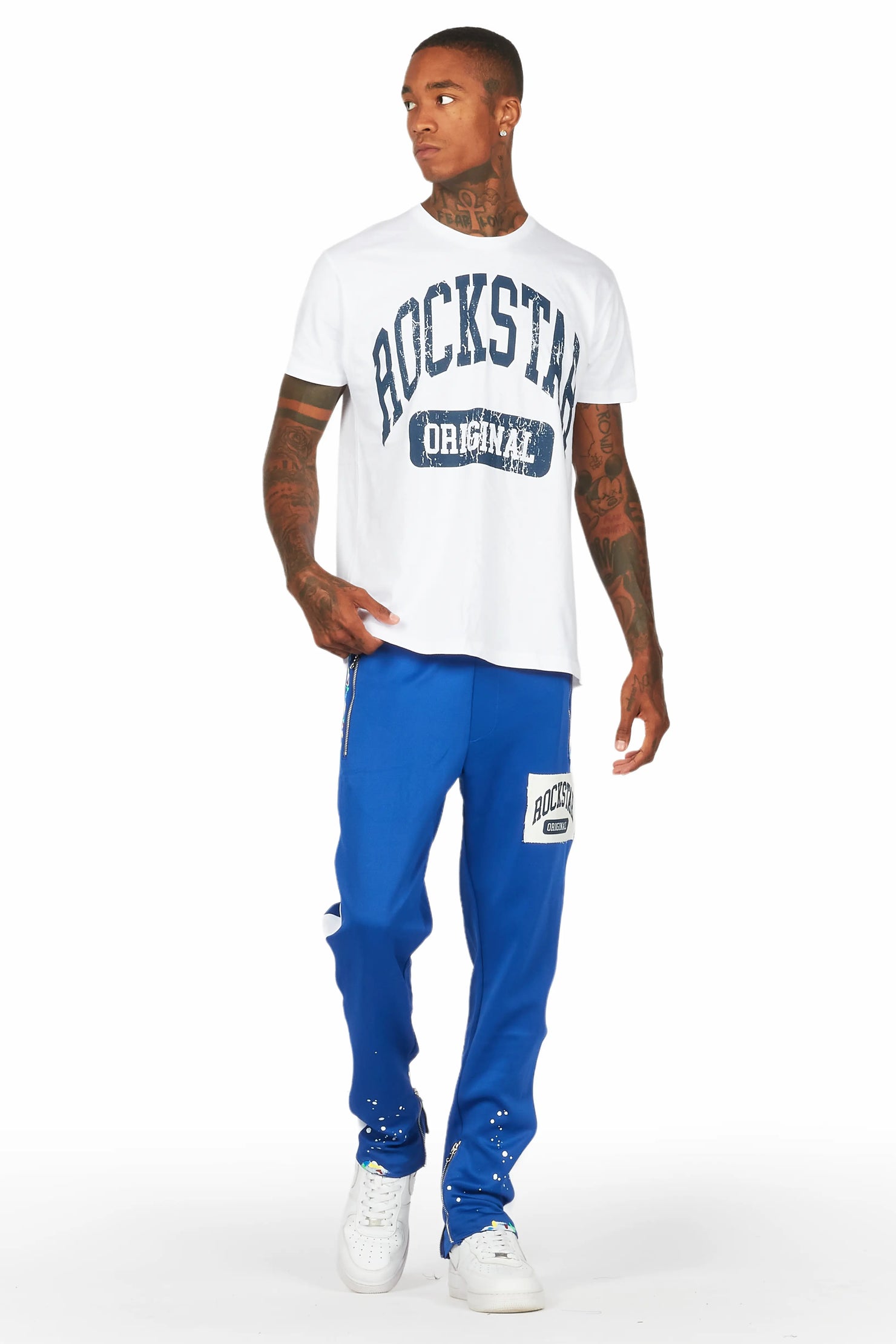 Aden White/Royal T-Shirt/Slim Fit Track Set