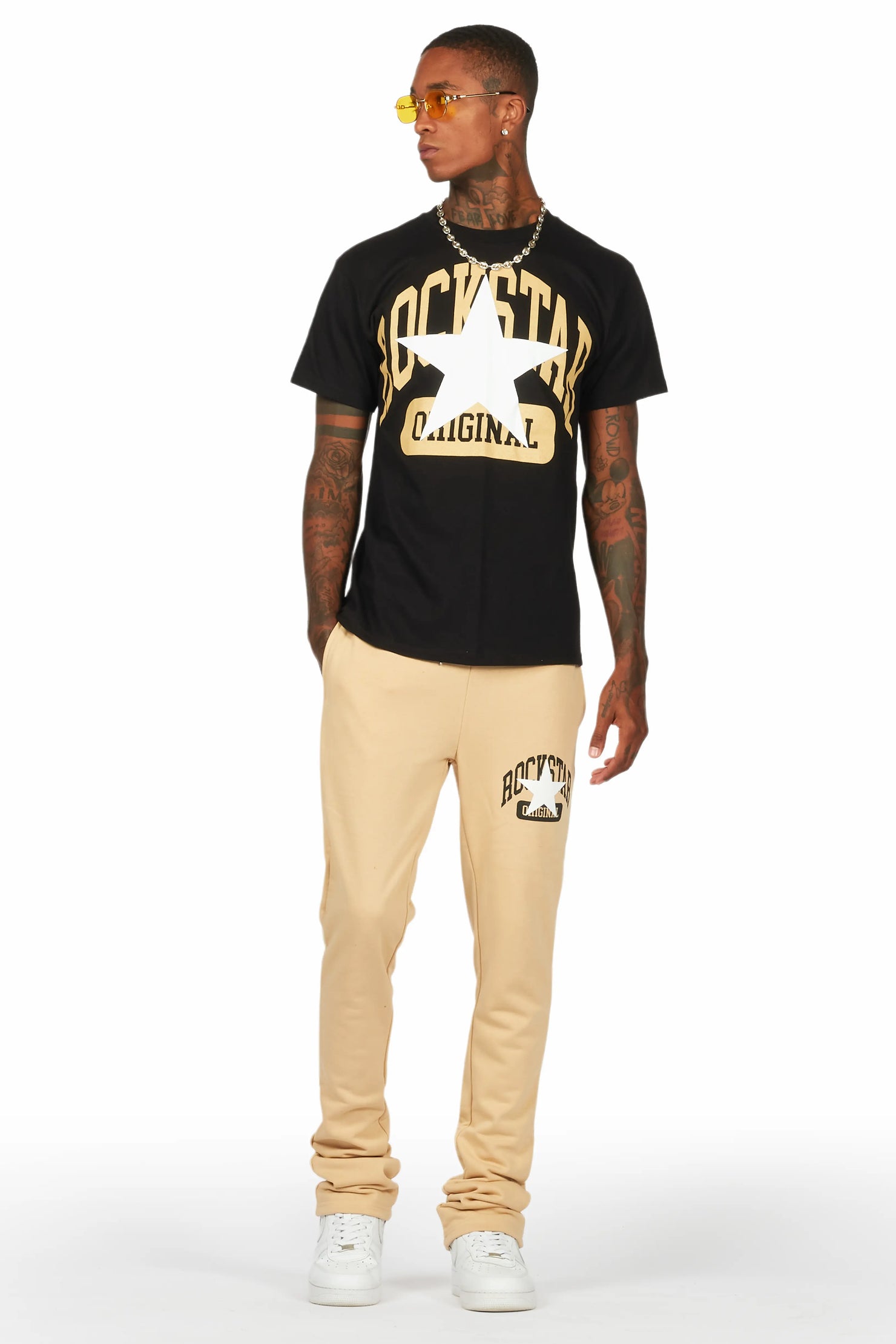 Mallor Black/Beige T-Shirt/Stacked Track Set