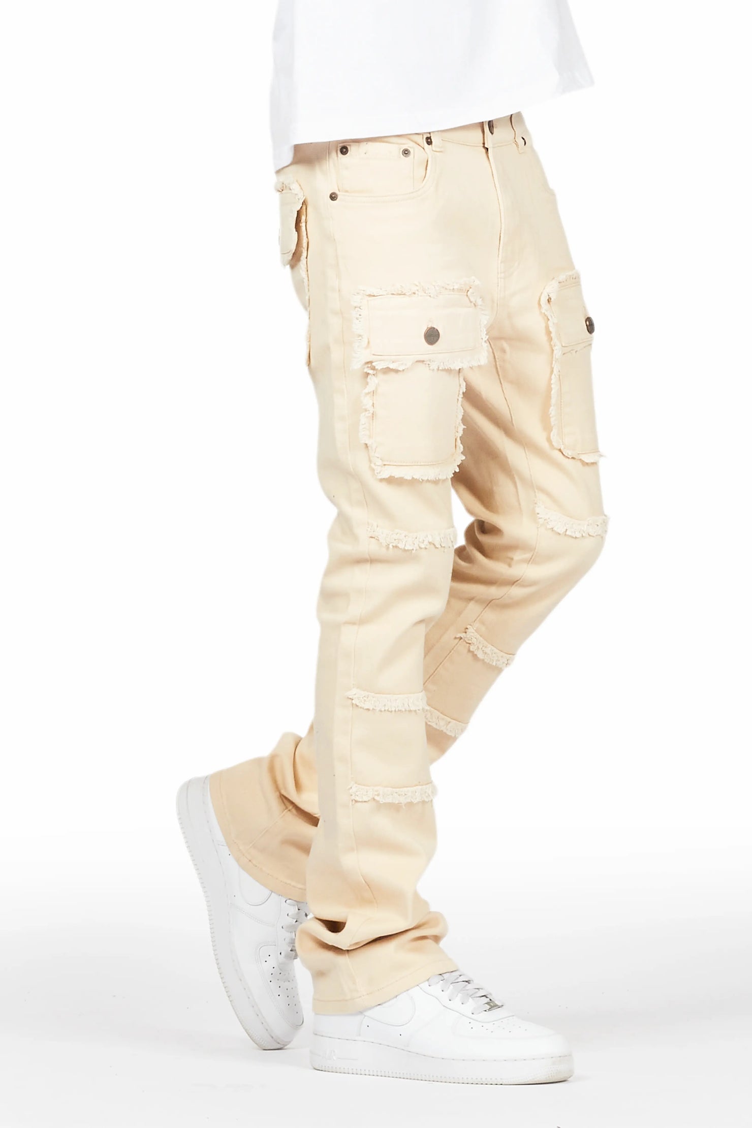 Lake White/Beige T-Shirt/Stacked Flare Cargo Jean Bundle