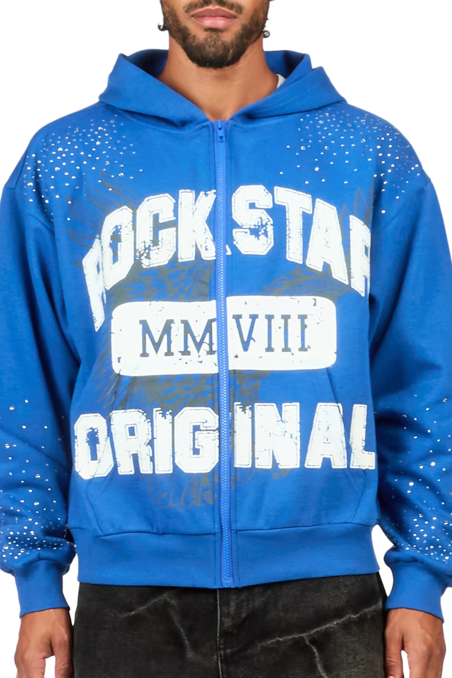 Borya Royal Blue Rhinestone Zip Up Hoodie