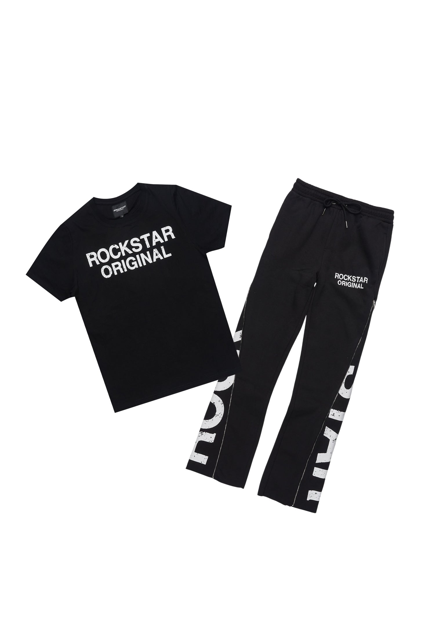 Boys Deniska Black T-Shirt Baggy Stacked Flare Set