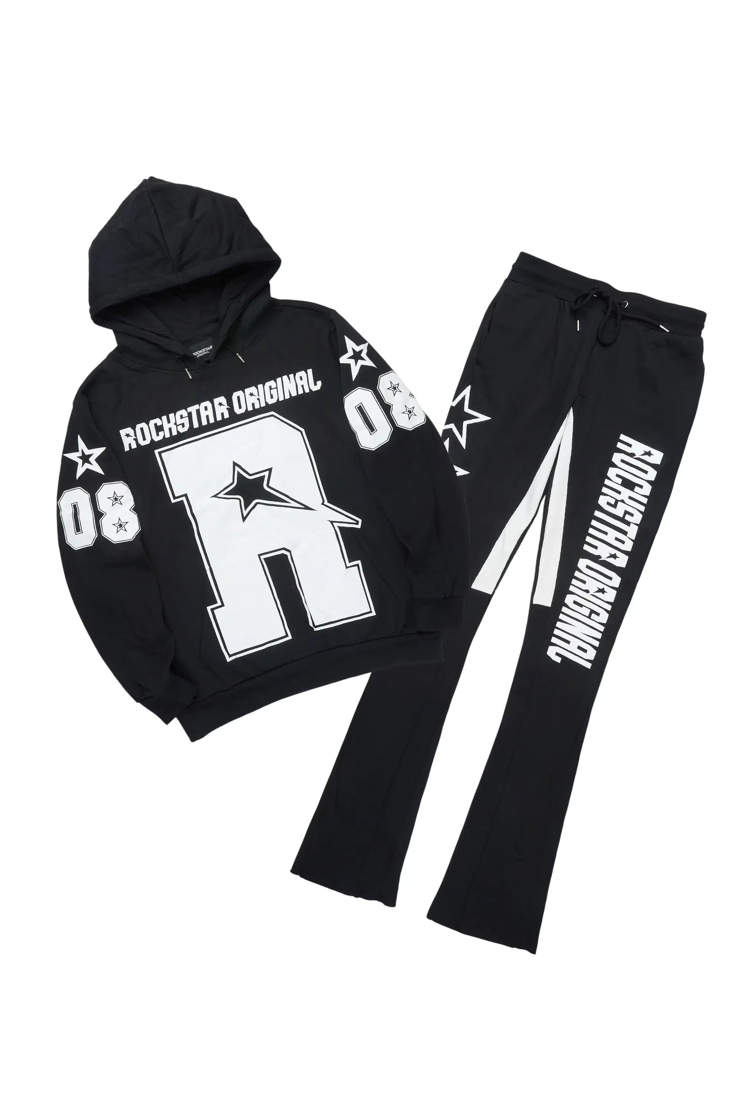 Skender Black/White Hoodie/Stacked Flare Track Set