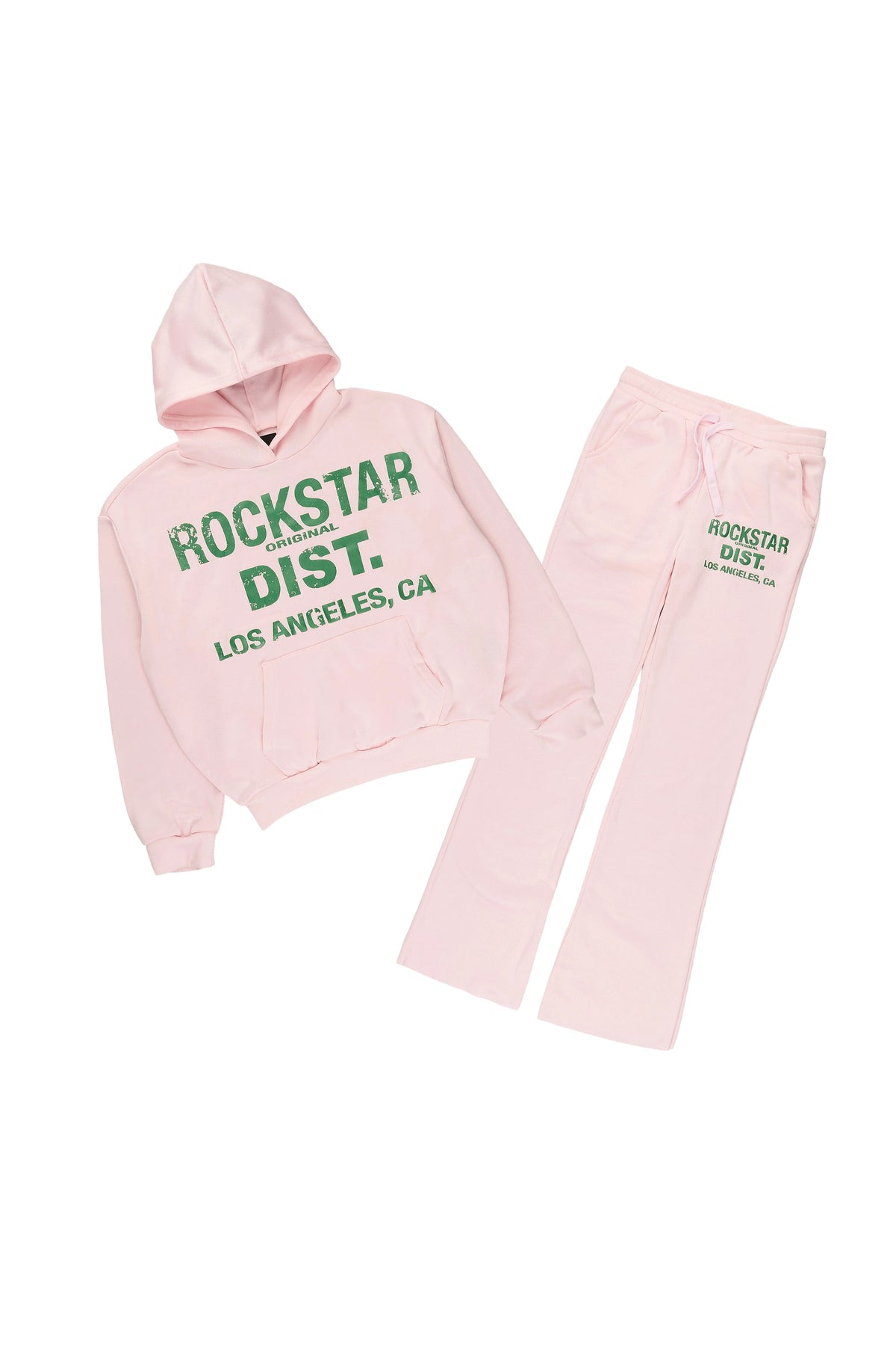 Girls Dalasia Light Pink/Green Hoodie/Stacked Flare Track Set