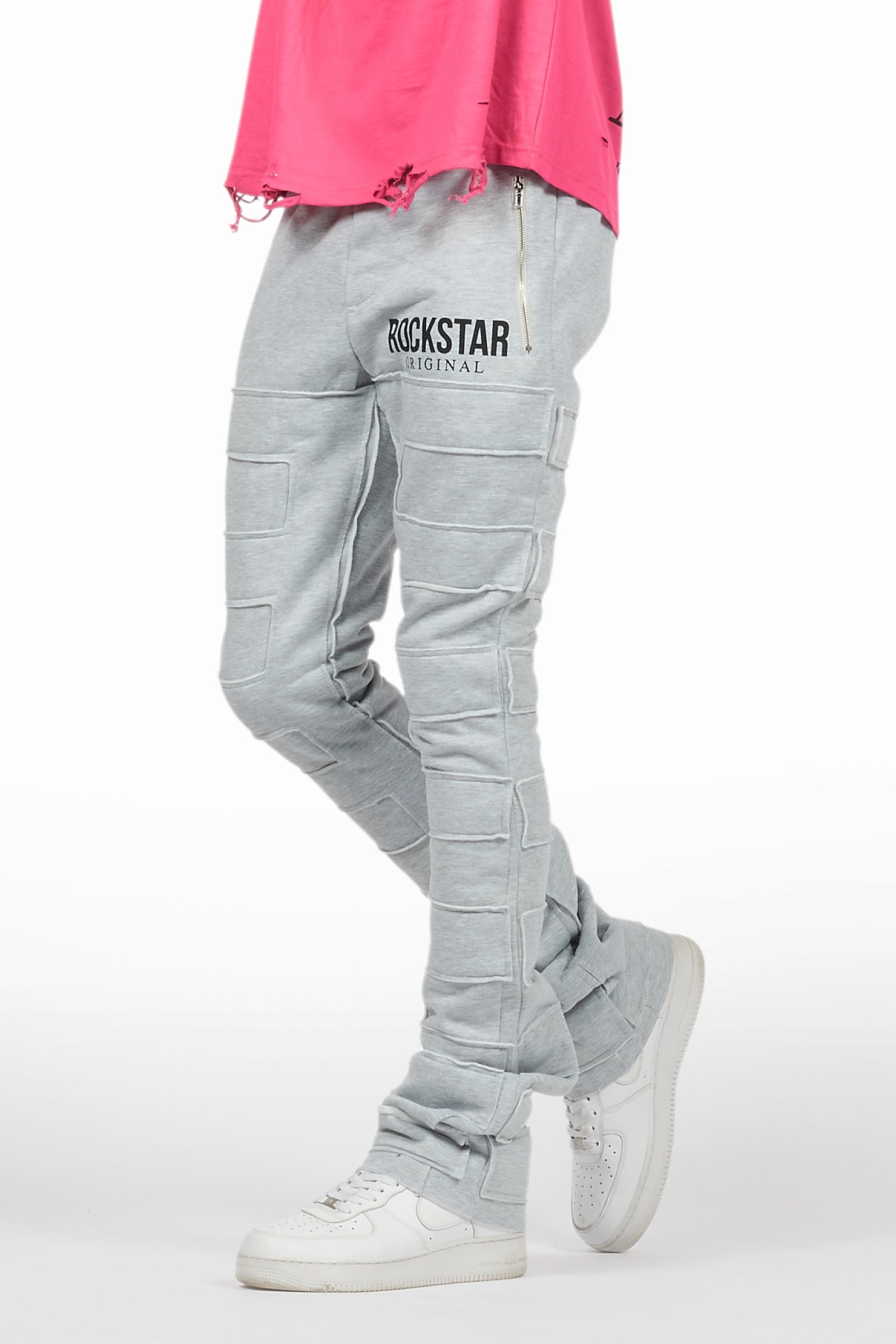 Emilio Heather Grey Stacked Flare Track Pant
