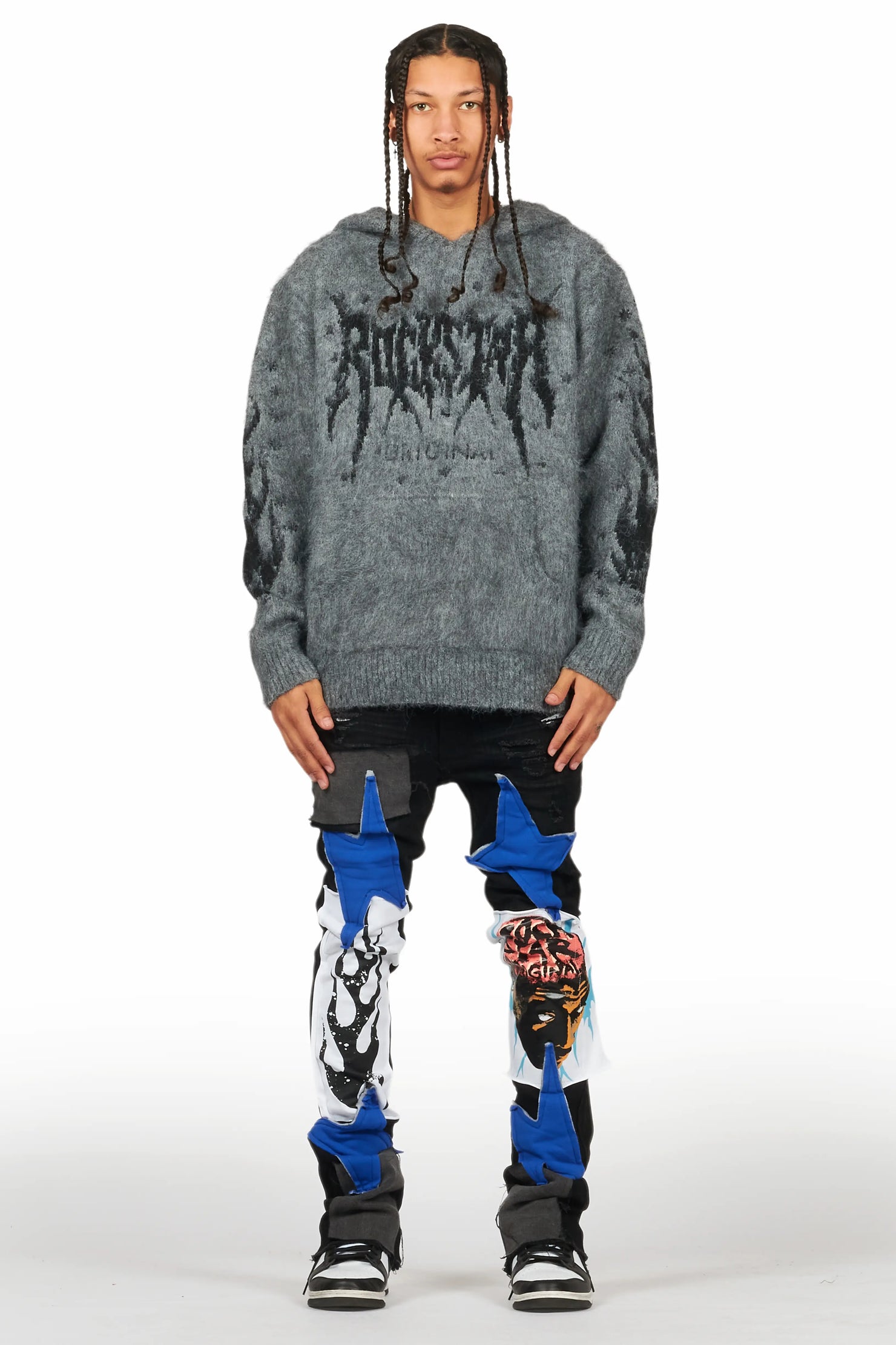 Edgar Jet Black Patchwork Stacked Flare Jean